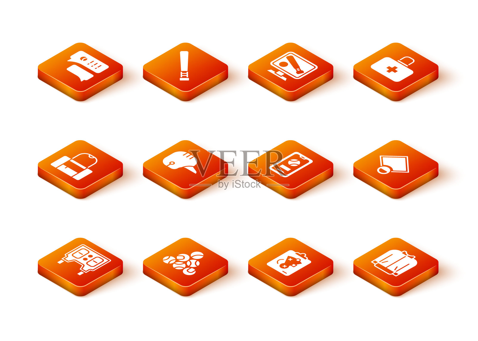 设置棒球机械记分牌，运动包，头盔，计划策略，移动与棒球，t恤和场地图标。向量图标素材