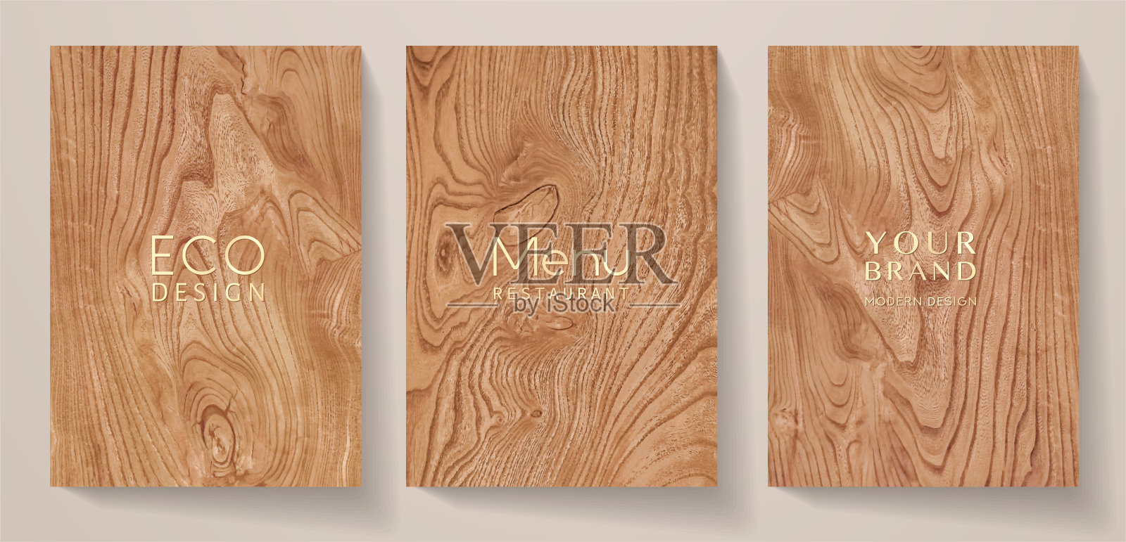 木制纹理集(集合)。自然生态向量背景与棕色木材图案设计模板素材