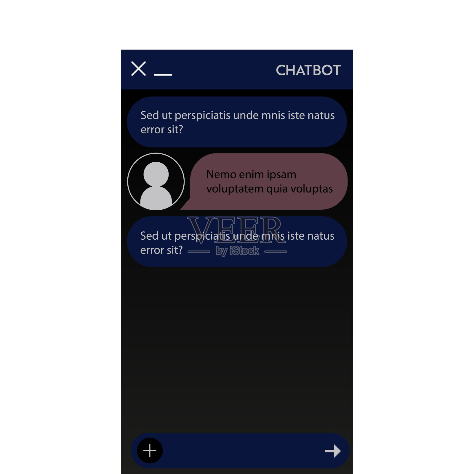 Chatbot窗口。黑暗的模式。插画图片素材