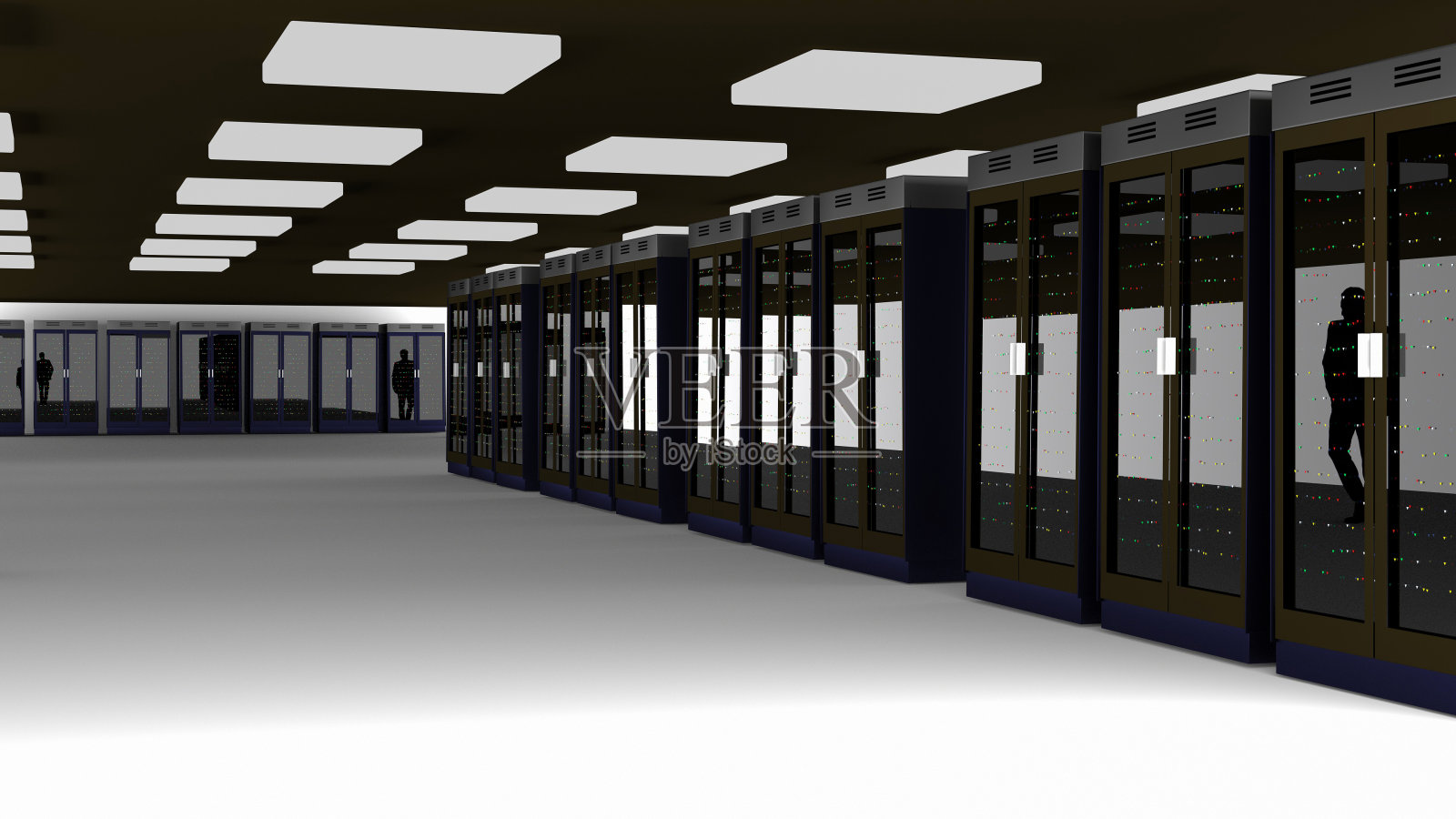 服务器室数据中心。备份，采矿，主机，主机，农场和计算机机架与存储信息。三维渲染照片摄影图片