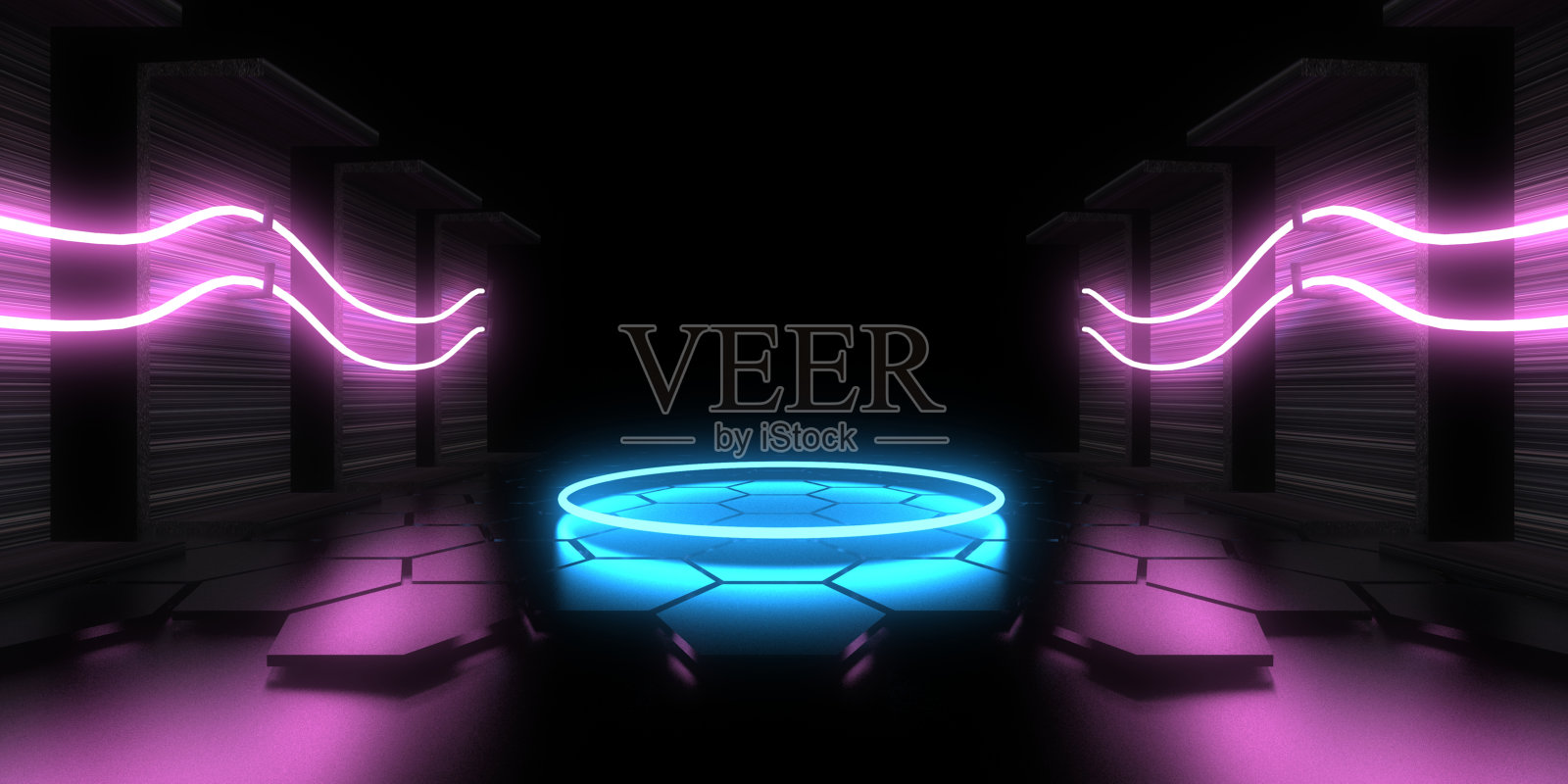 3D抽象背景霓虹灯。霓虹灯隧道。空间构造。三维插图照片摄影图片