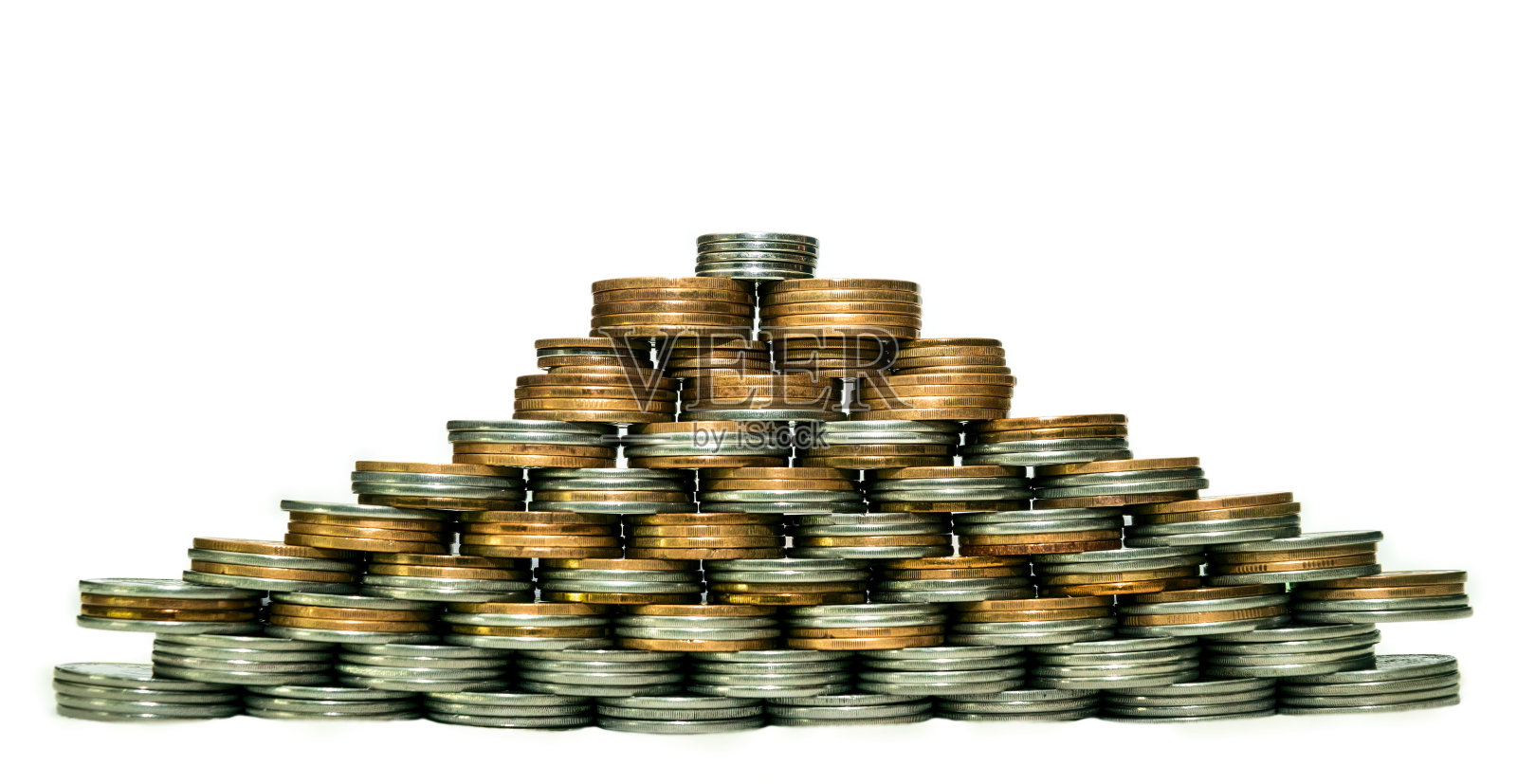 硬币金字塔。赚钱照片摄影图片