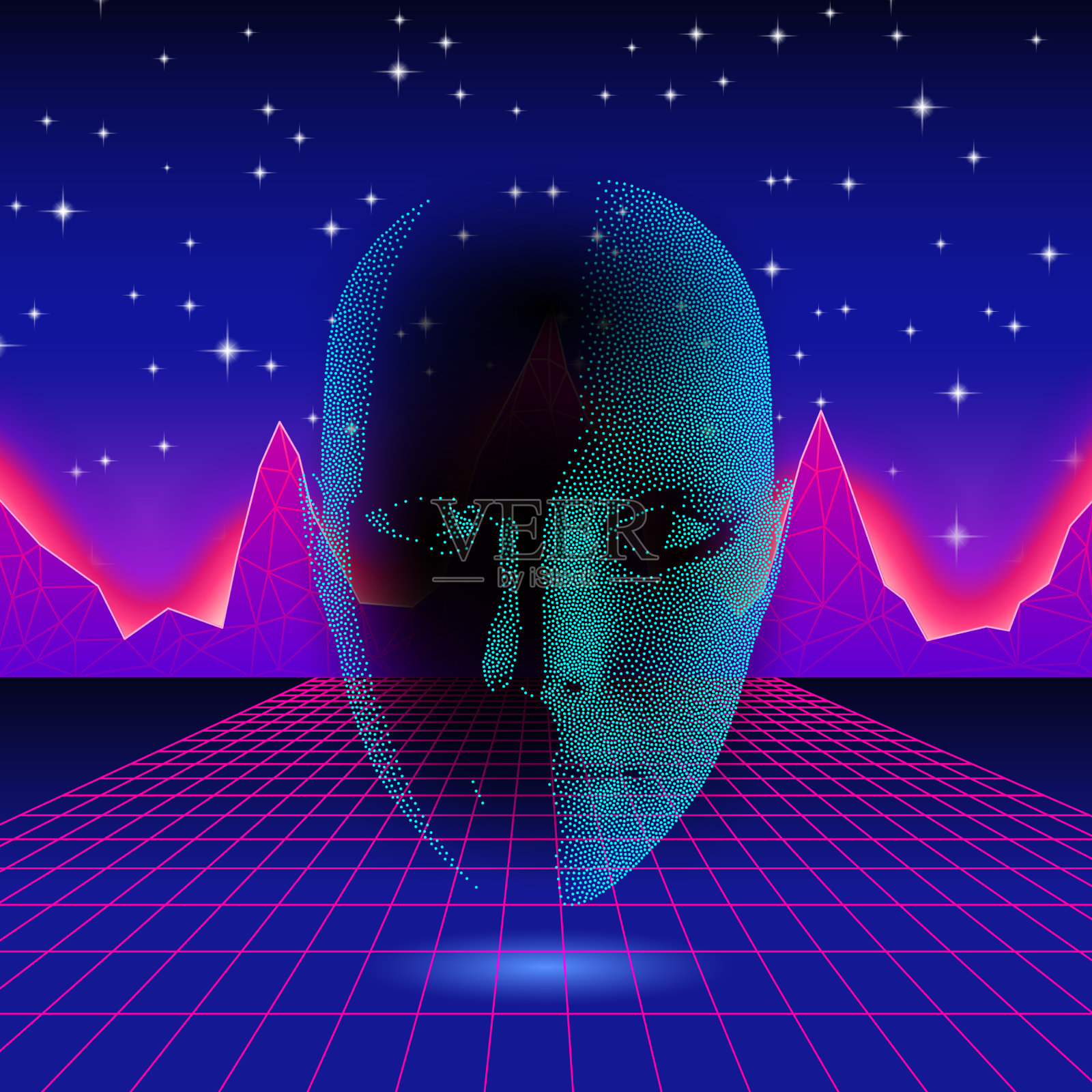 复古波光头剪影霓虹灯插画图片素材