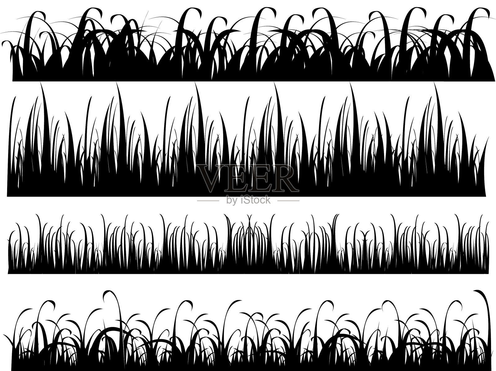 把黑色的草的轮廓放在白色上插画图片素材