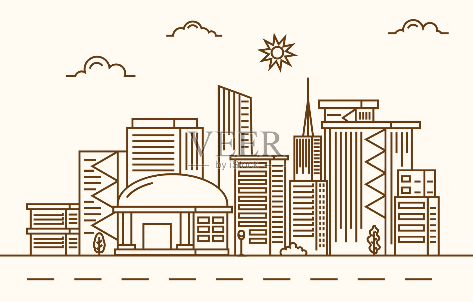 街道现代城市摩天大楼城市景观插画图片素材