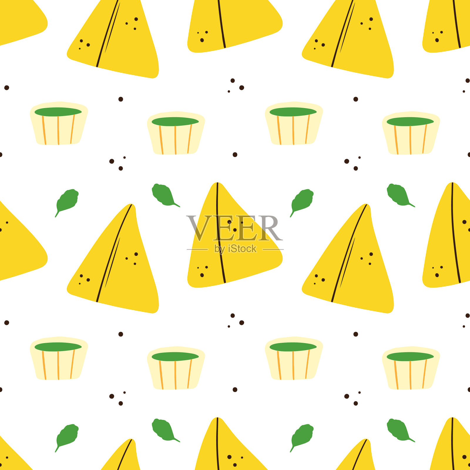 萨莫萨烤出美味的糕点和酱料图案插画图片素材