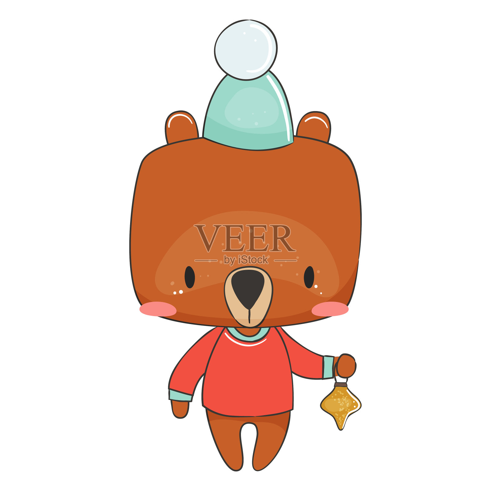 可爱的卡通风格的圣诞熊插画图片素材