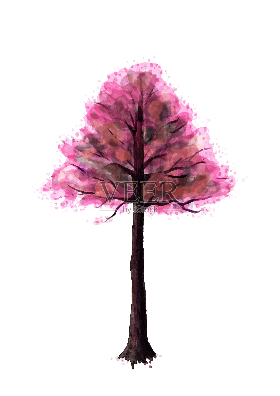 水彩画树樱花手写插图矢量材料森林插画图片素材