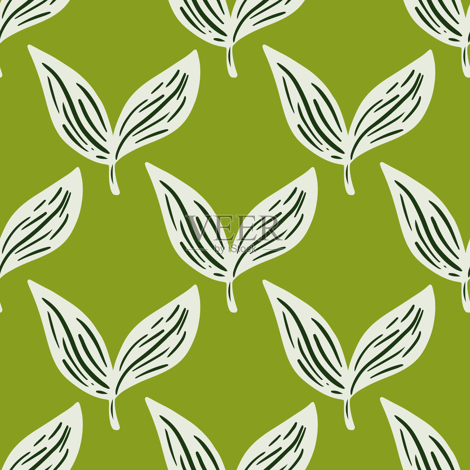 白色手绘树叶元素无缝模式插画图片素材