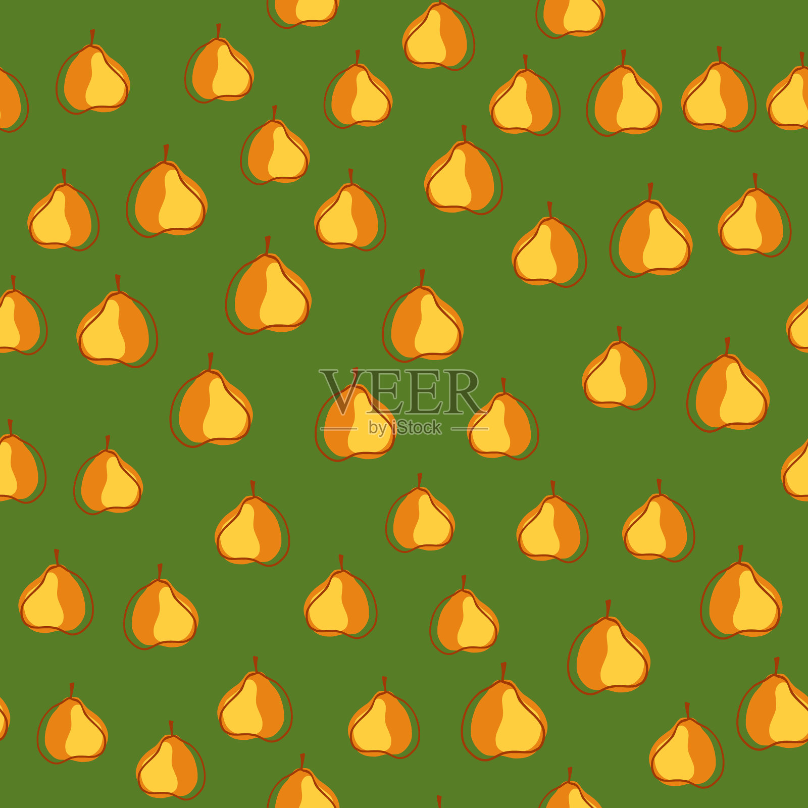 小桔随意的梨子形状无缝涂鸦插画图片素材