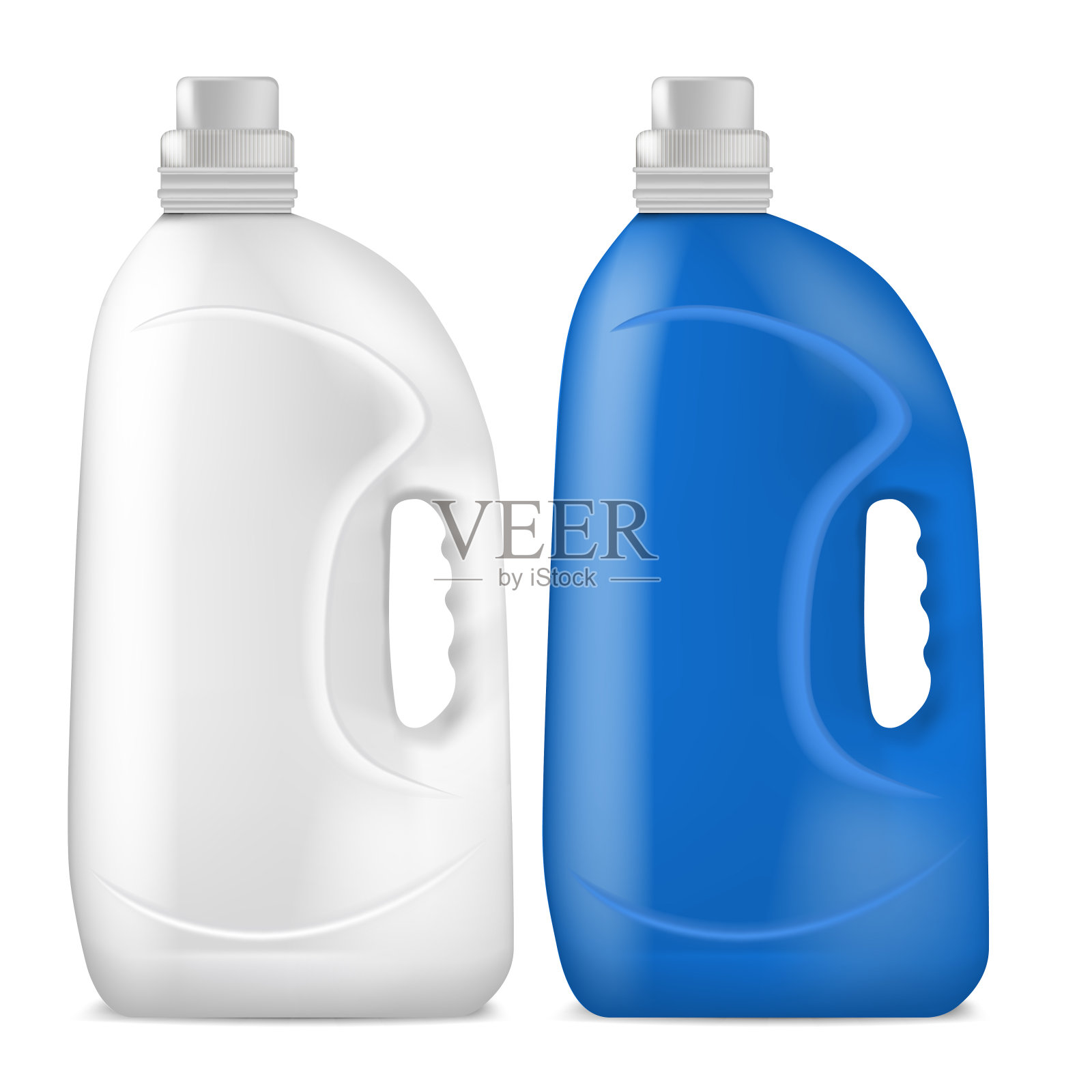 逼真的详细3d彩色空模板洗涤剂瓶集。向量插画图片素材