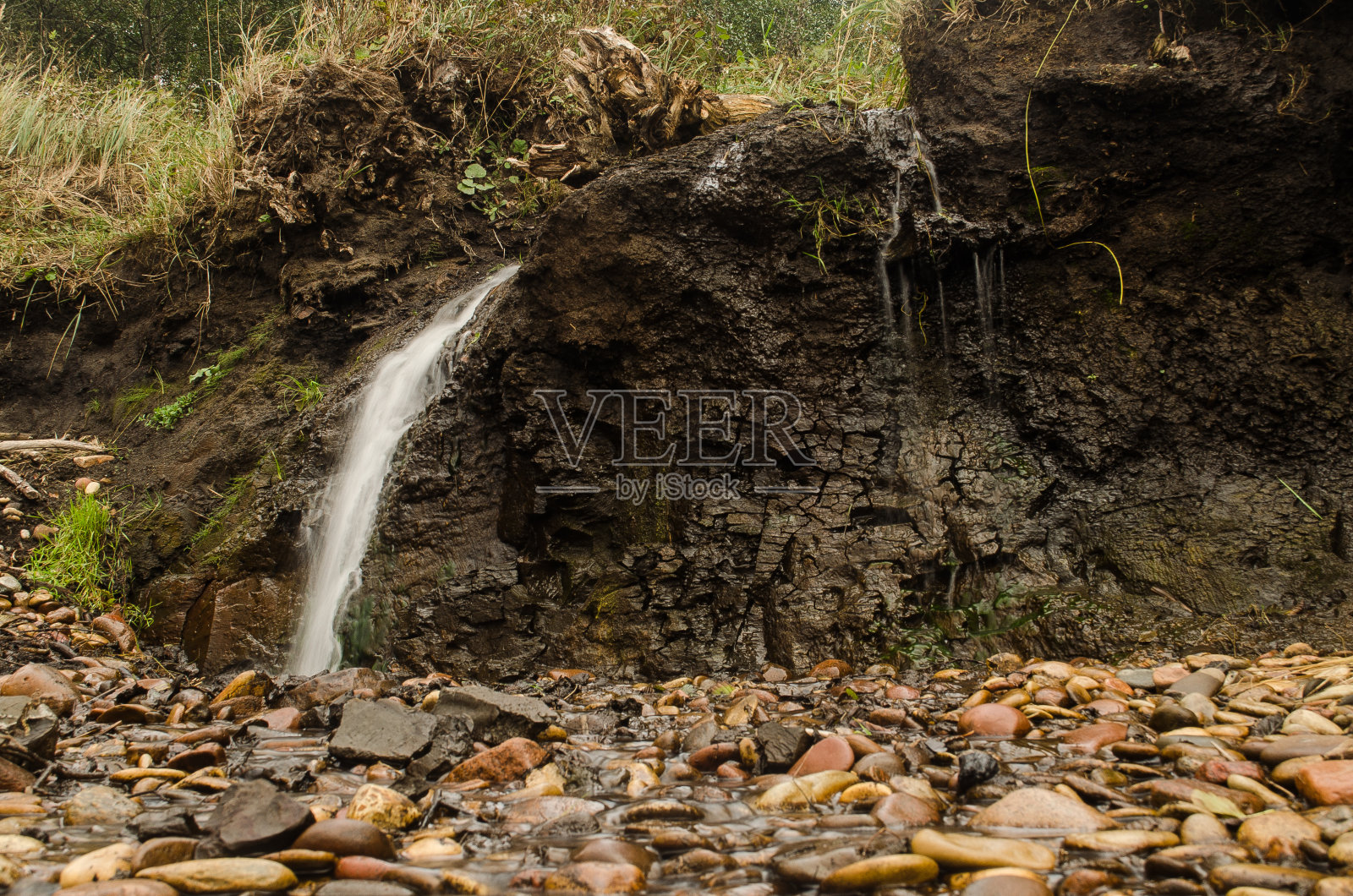 拉脱维亚，斯托尔德岑，秋日海边的瀑布照片摄影图片