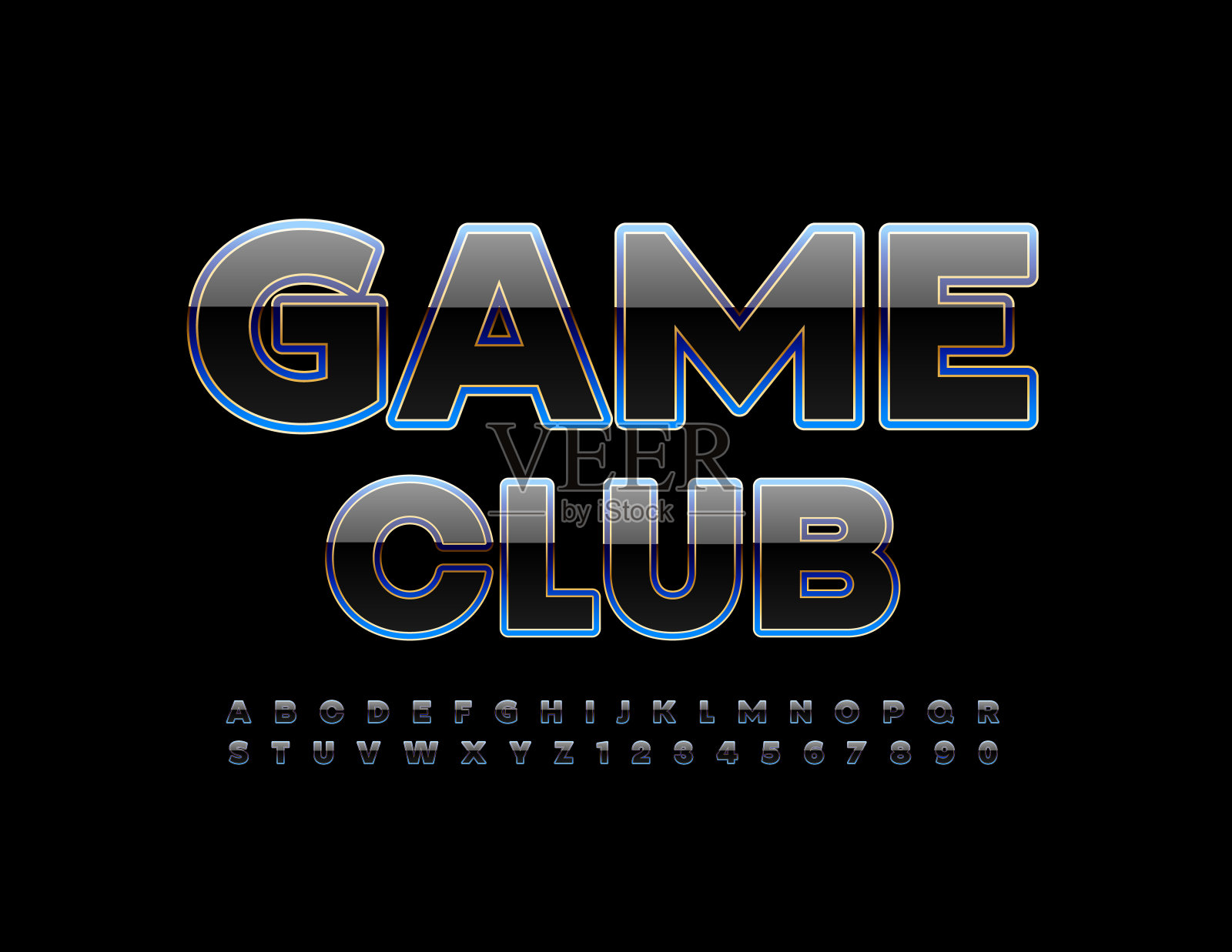 矢量现代标志游戏俱乐部。豪华字母表字母和数字集合插画图片素材