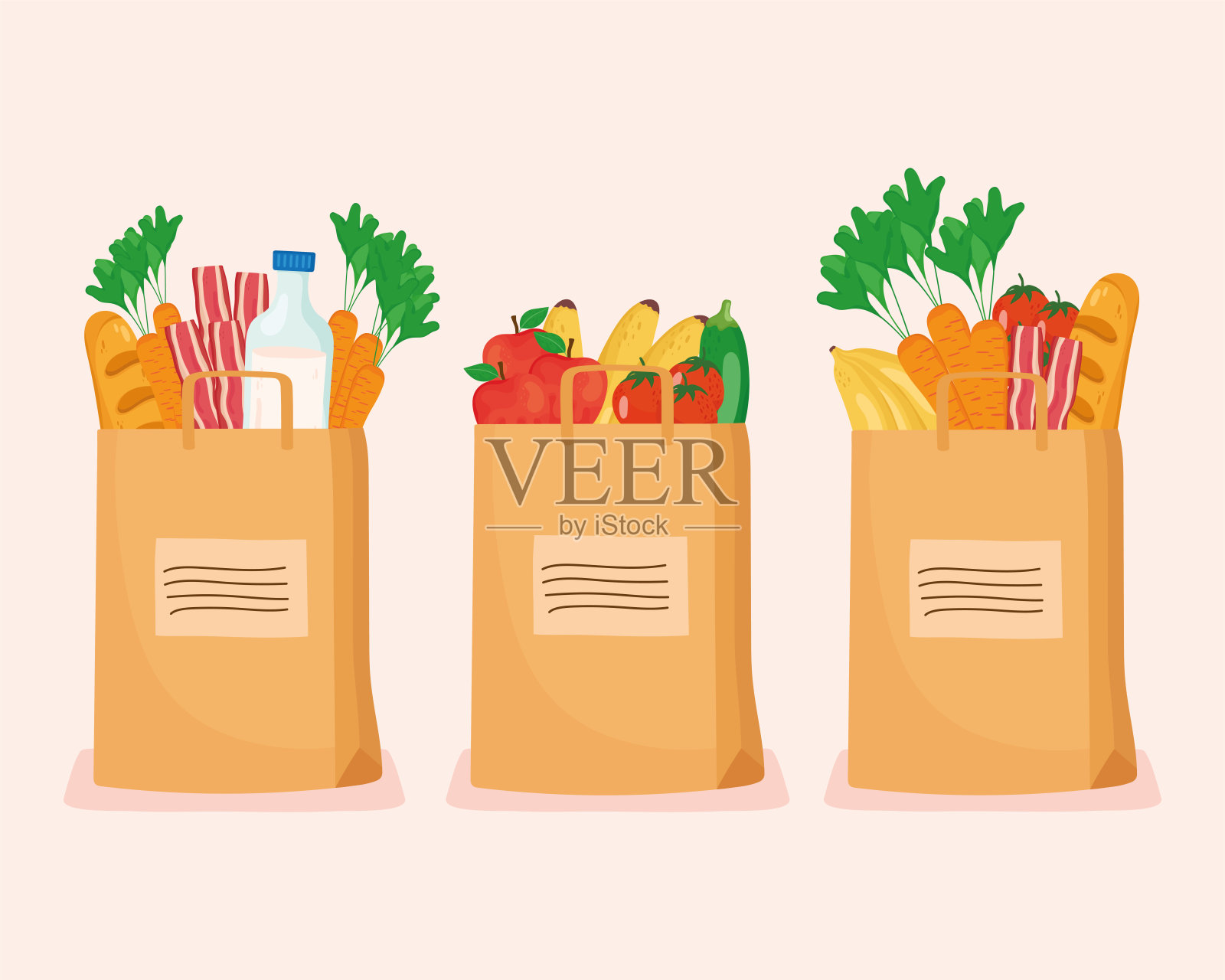 食品杂货袋套装插画图片素材