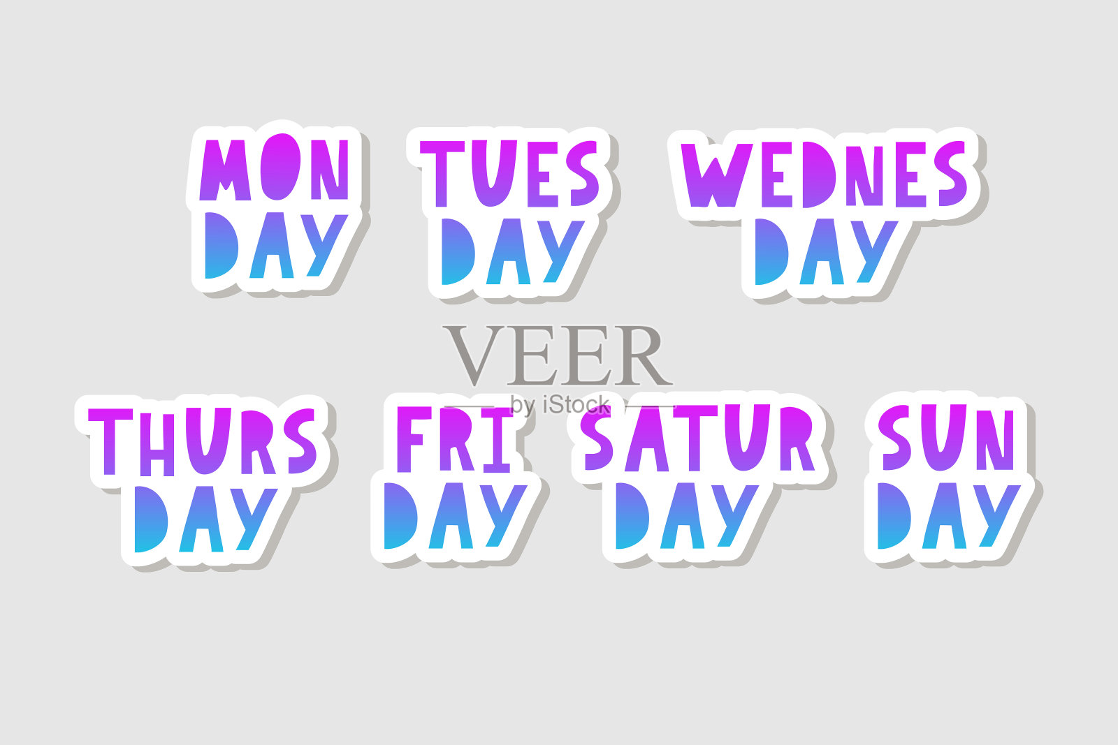 每周的日期名称，老式的垃圾印刷，不均匀的邮票风格的字体为您的日历设计插画图片素材