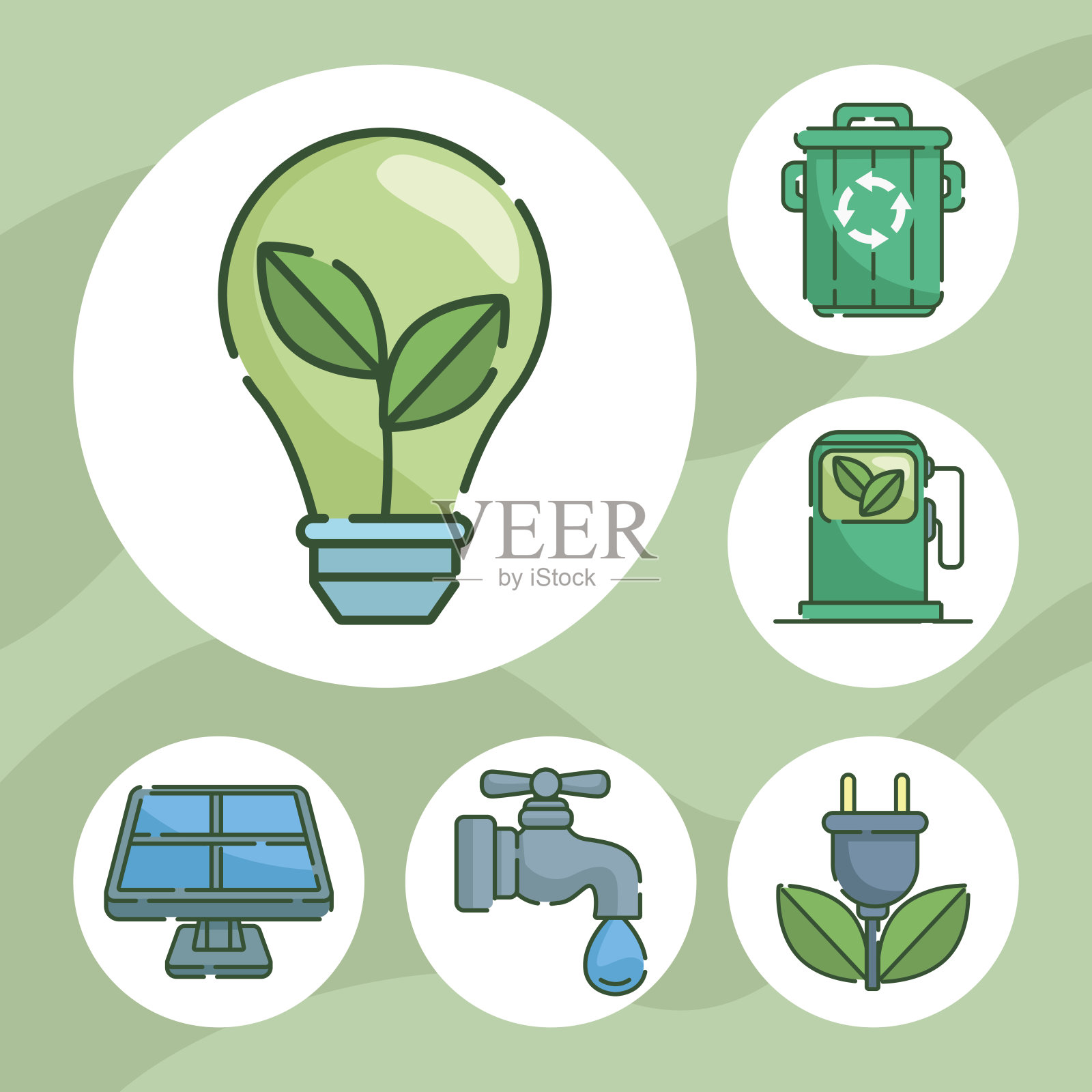 六个生态概念图标插画图片素材