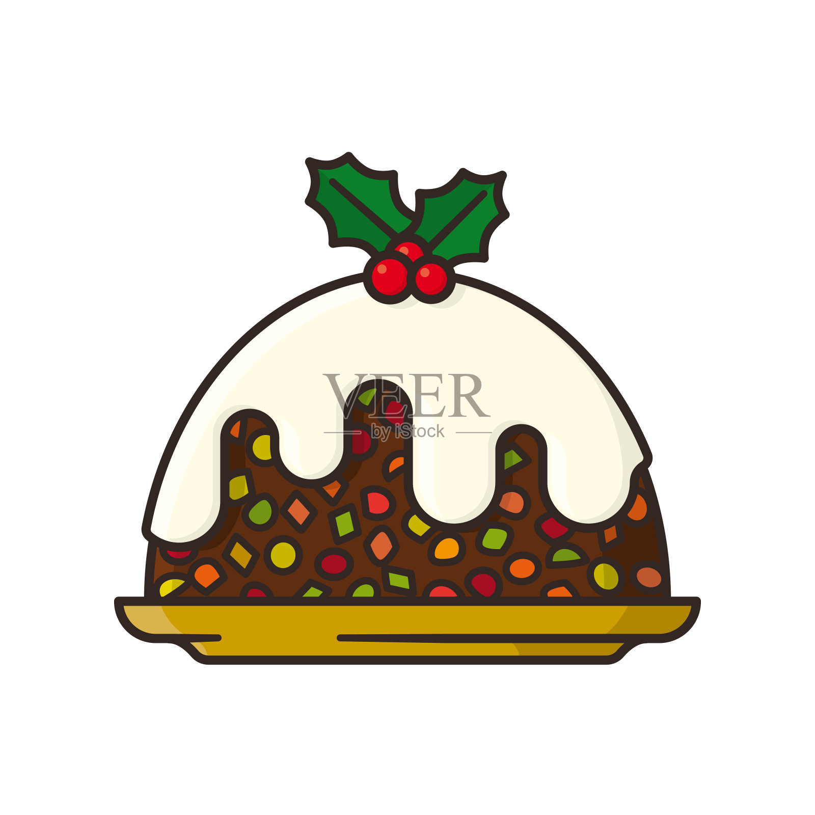 圣诞水果蛋糕分离矢量插图设计元素图片