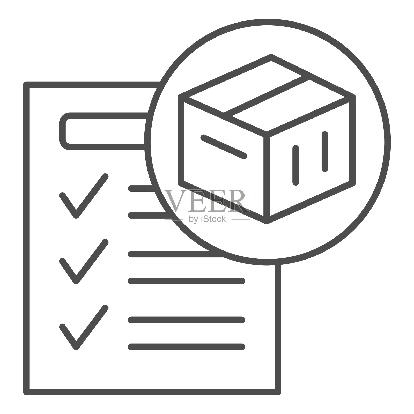 运单，盒子，纸，检查标记，形式细线图标，文件概念，发票矢量在白色背景上签名，轮廓风格图标的移动概念和网页设计。矢量图形。插画图片素材