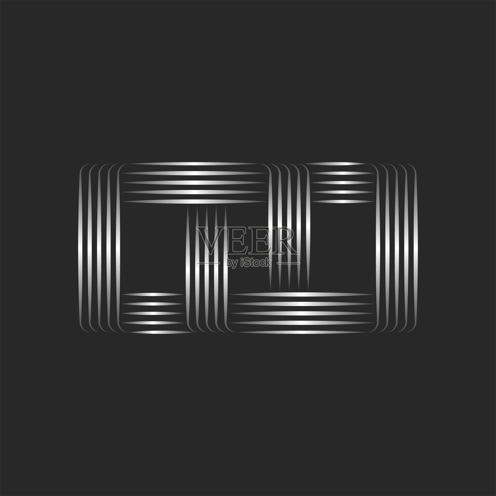 长方形的标志，有许多平行的金属线条和交叉的条纹图案，线性的创意符号。插画图片素材