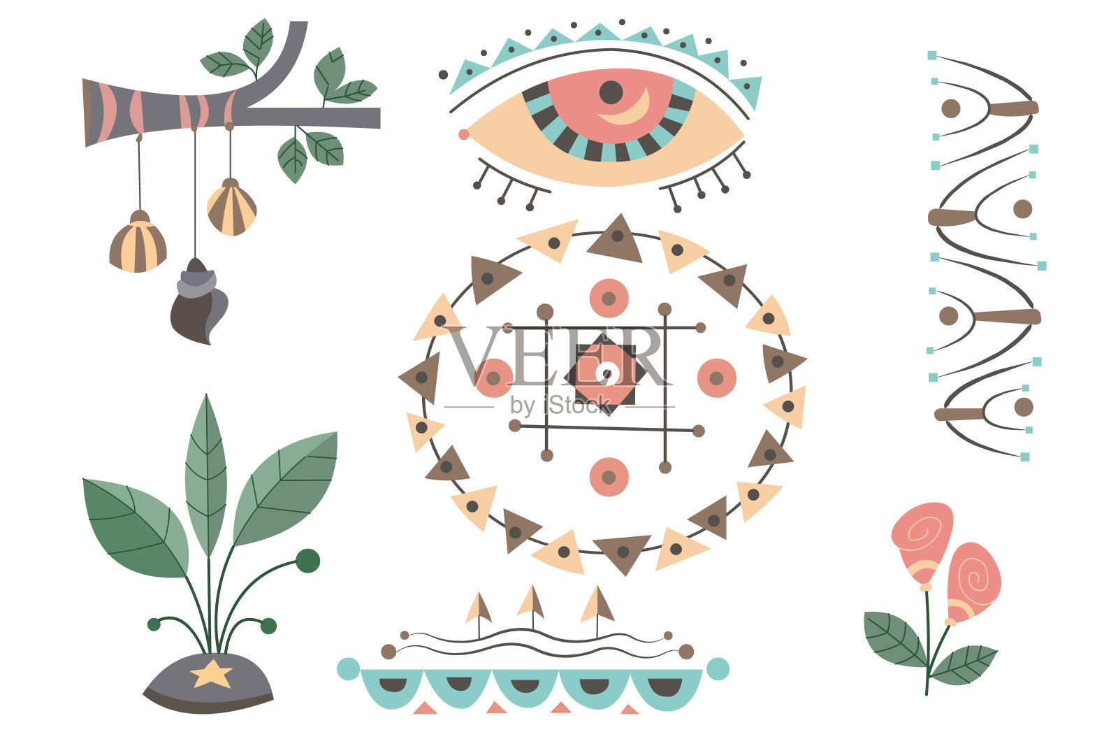 平面设计波西米亚元素集合矢量插图插画图片素材