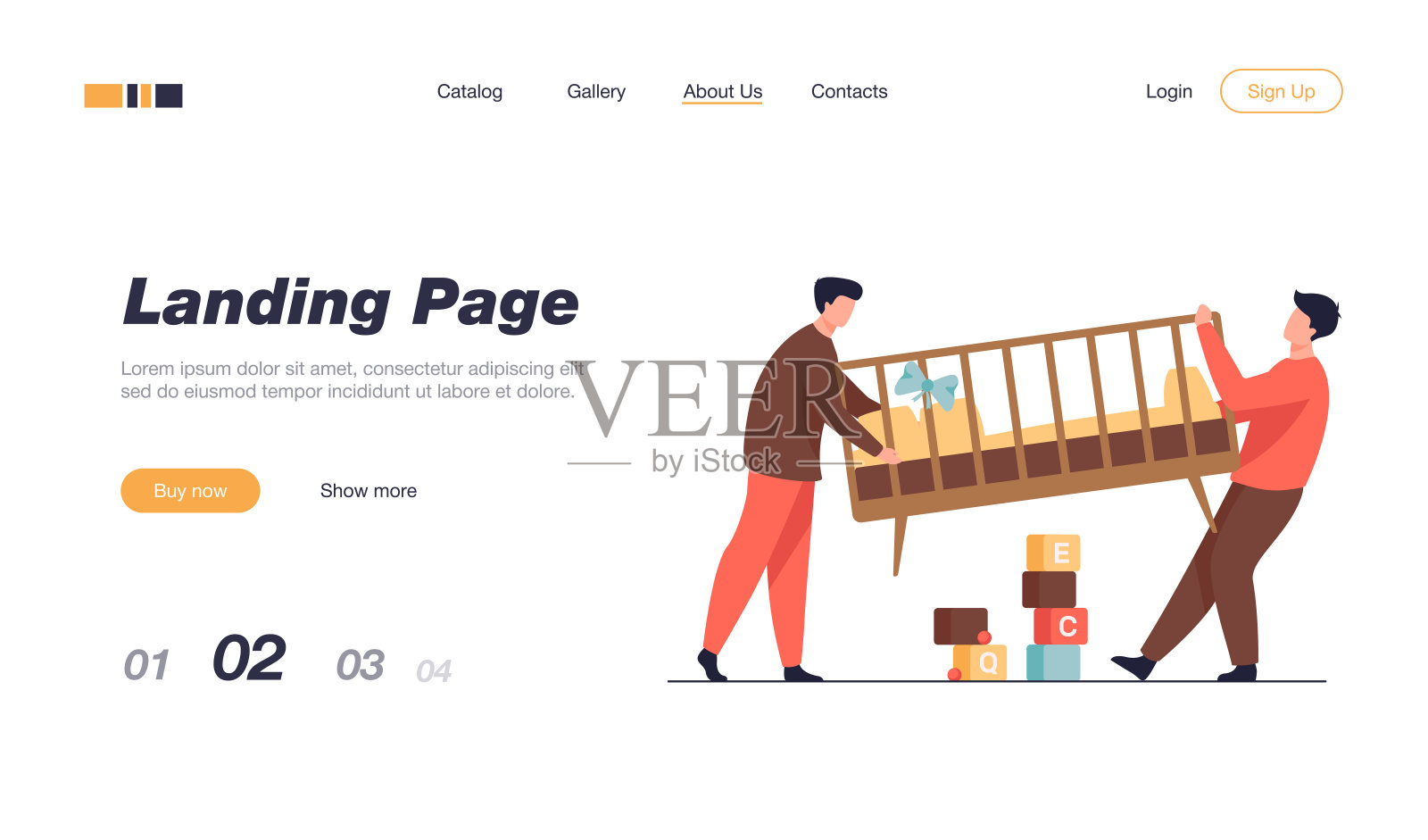 两个男人抱着新的婴儿床插画图片素材