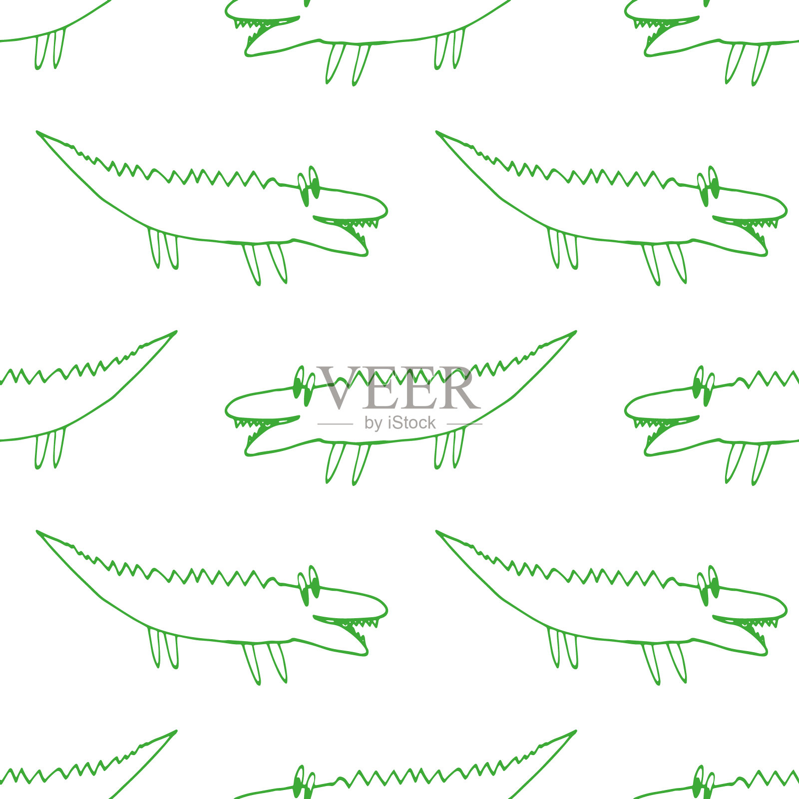 鳄鱼无缝模式手绘涂鸦。向量,极简主义。动物，可爱的婴儿图案，墙纸，纺织品，装饰。插画图片素材