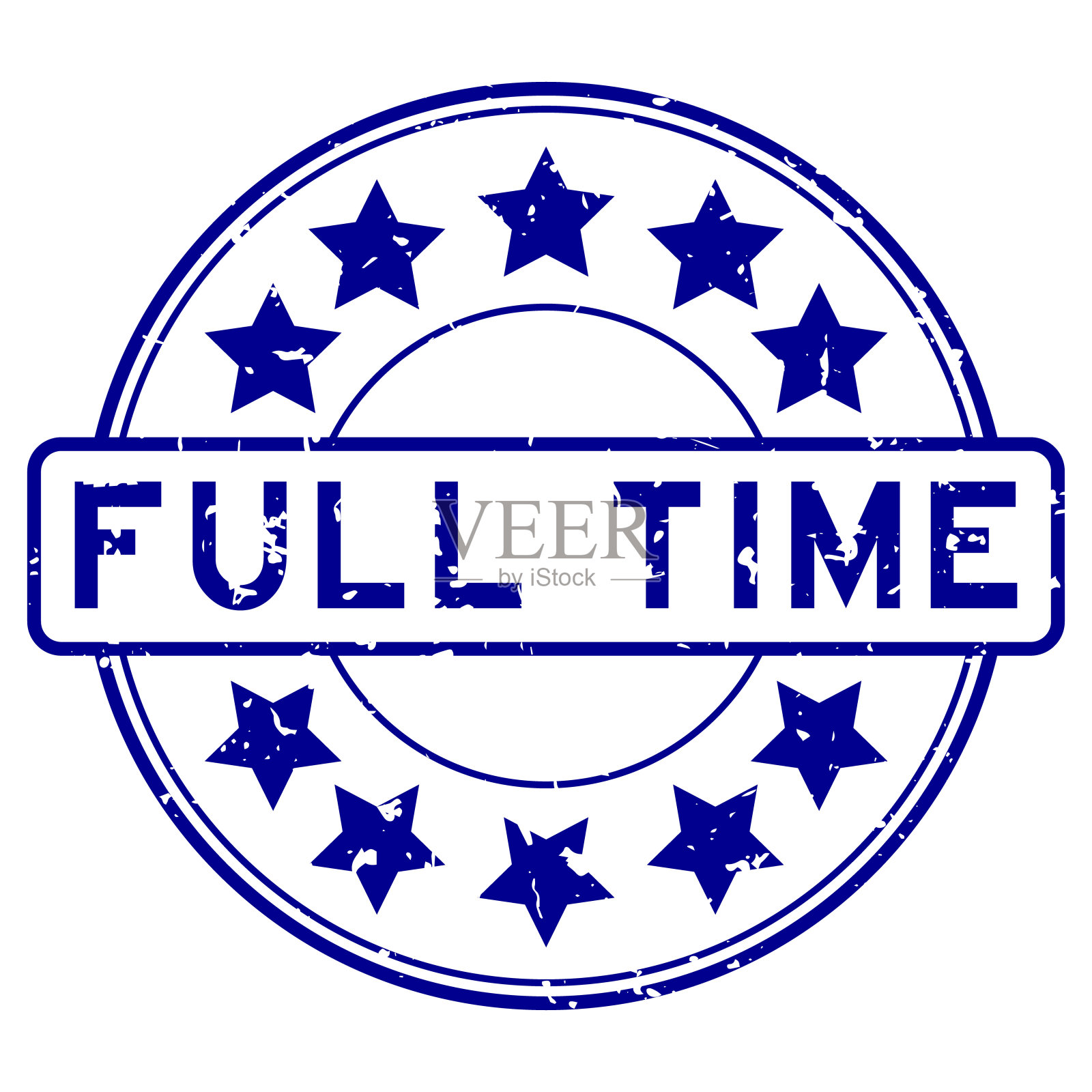 垃圾蓝全职字与星形图标圆形橡胶印章在白色背景插画图片素材