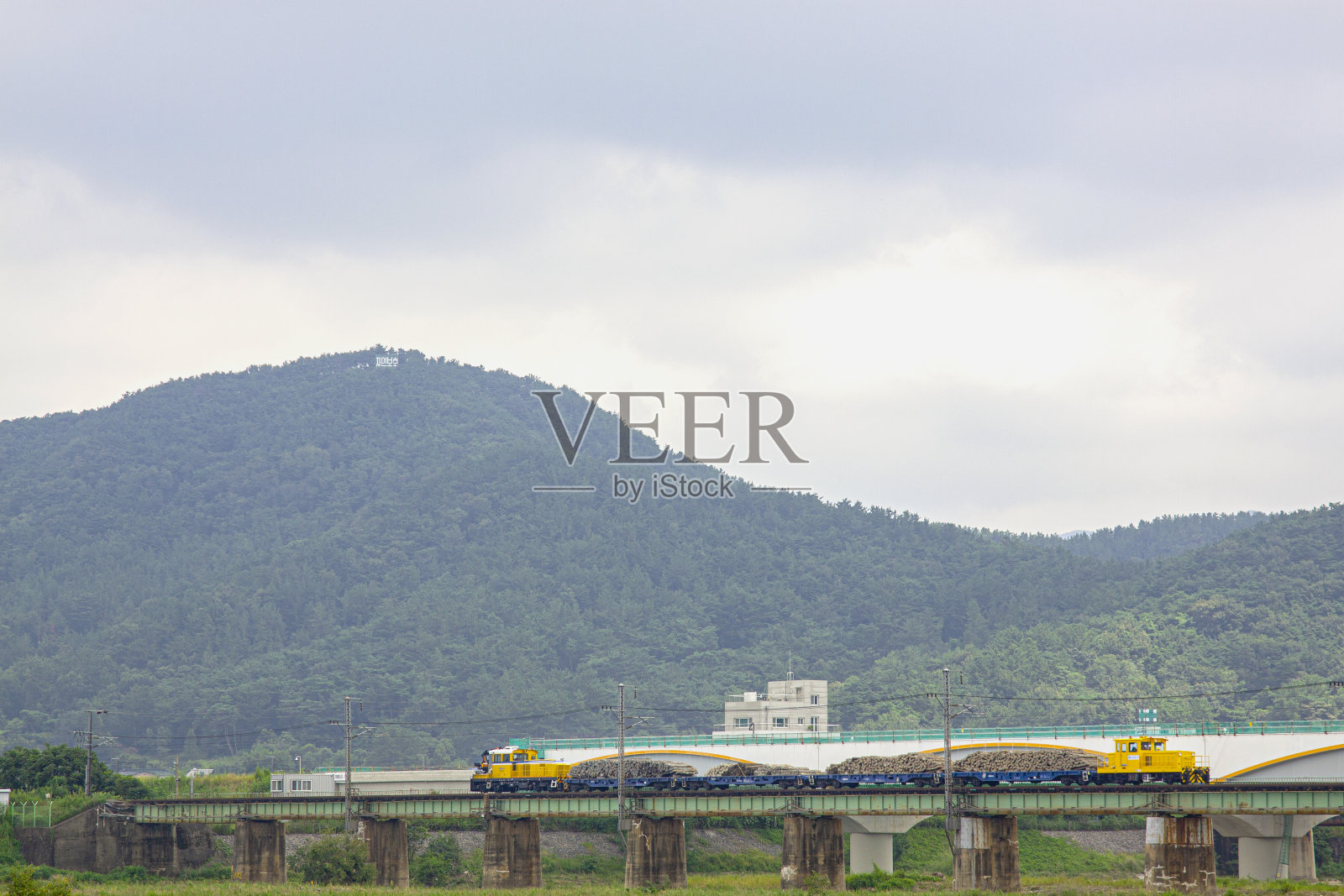 运载木制材料的货运火车照片摄影图片