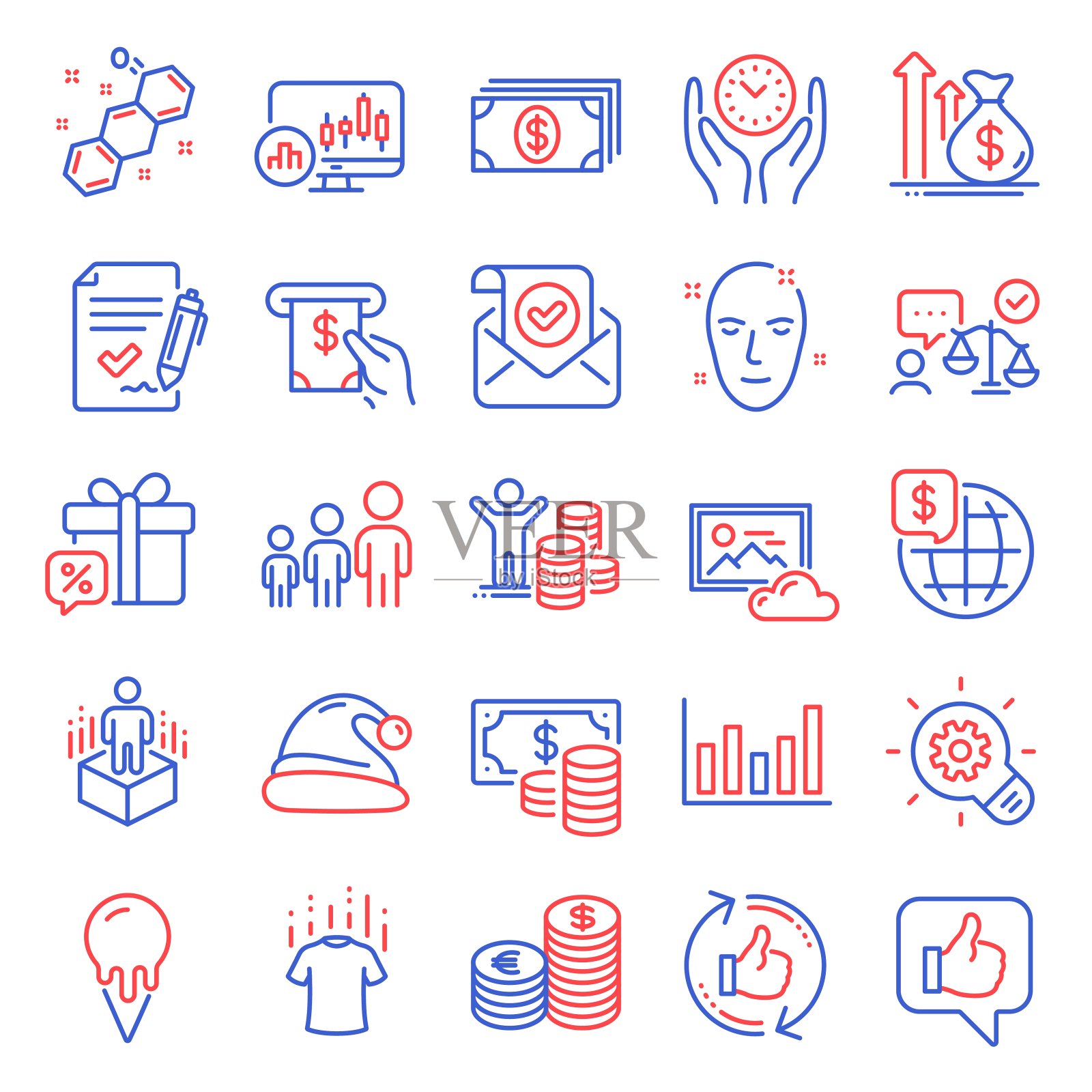 业务图标集。包括像像，律师，圣诞老人帽子的图标。向量图标素材