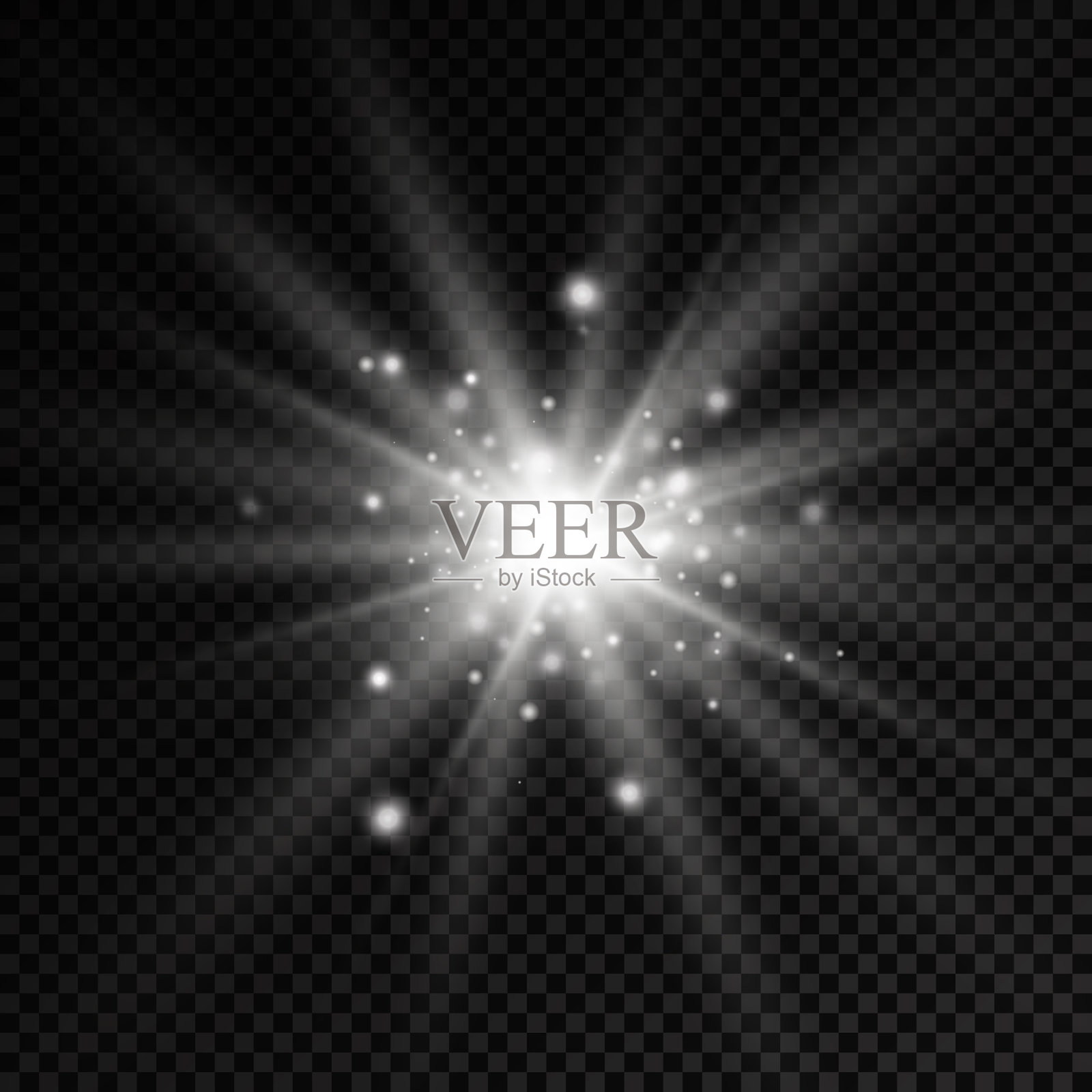 白色发光的恒星，爆发的太阳射线。插画图片素材