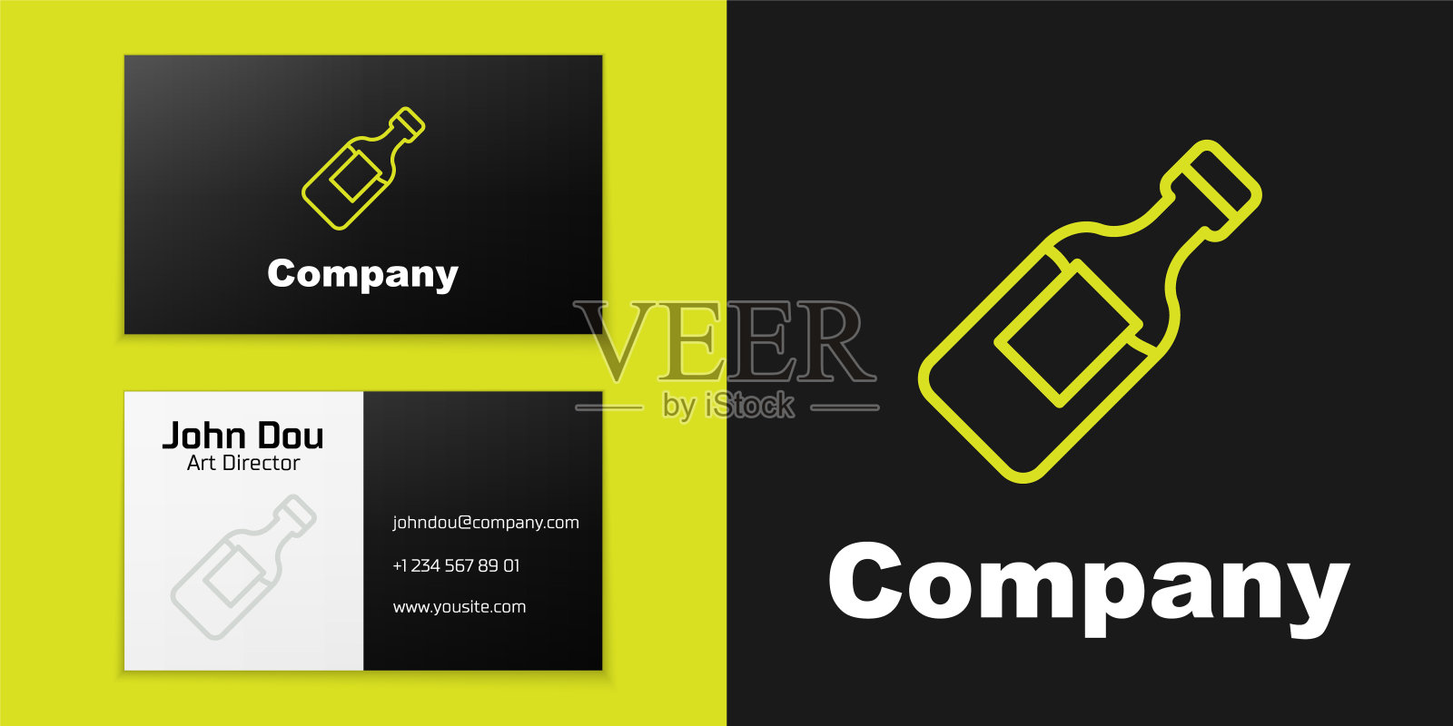 标识线瓶水图标隔离在黑色背景。苏打水饮料标志。Logo设计模板元素。向量设计模板素材