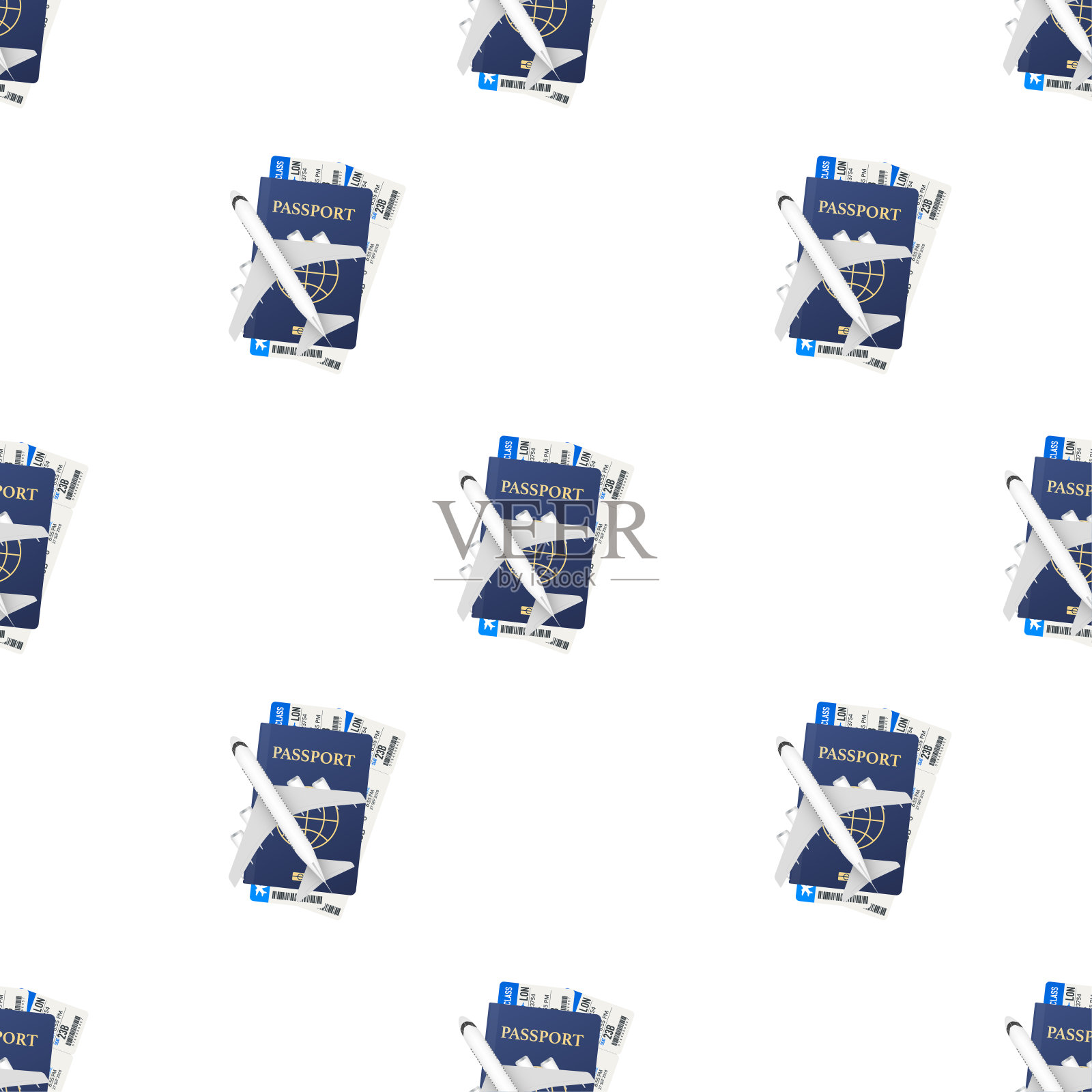 护照，登机牌和飞机样式。旅行的概念。预订服务或旅行社签名。广告横幅。矢量插图。插画图片素材