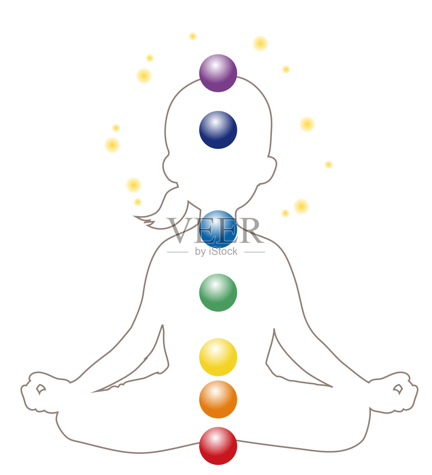 冥想在七脉轮颜色-女人剪影类型插画图片素材