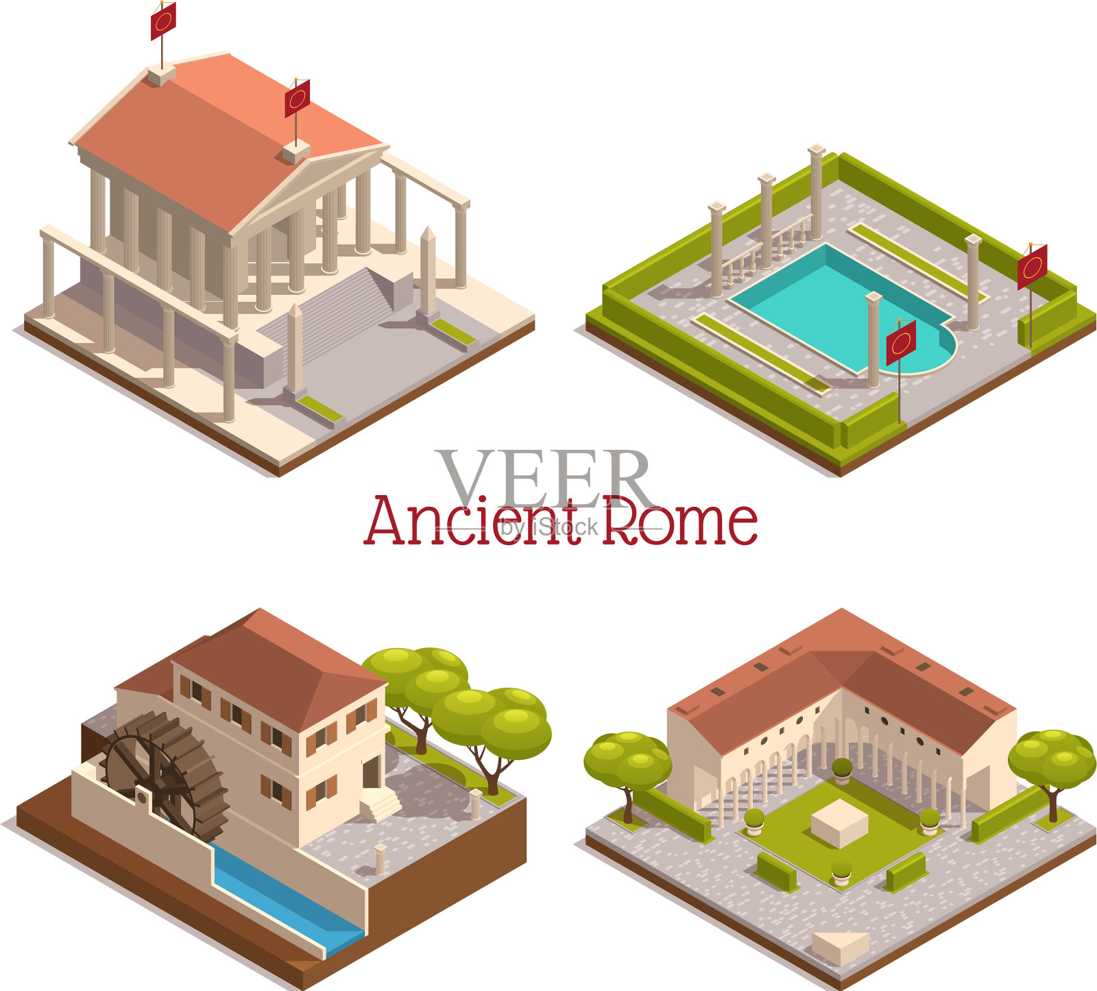 古罗马等距集插画图片素材