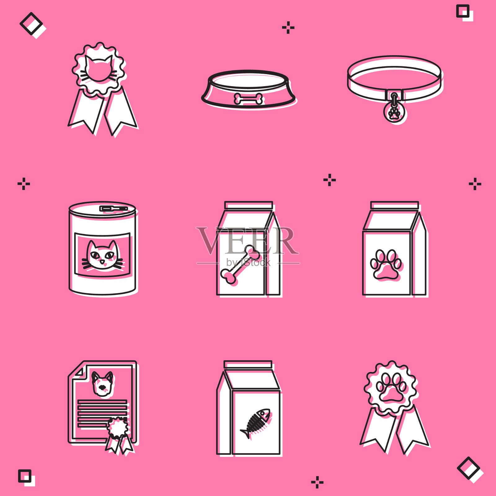 集猫奖标志宠物食品碗领与图标素材