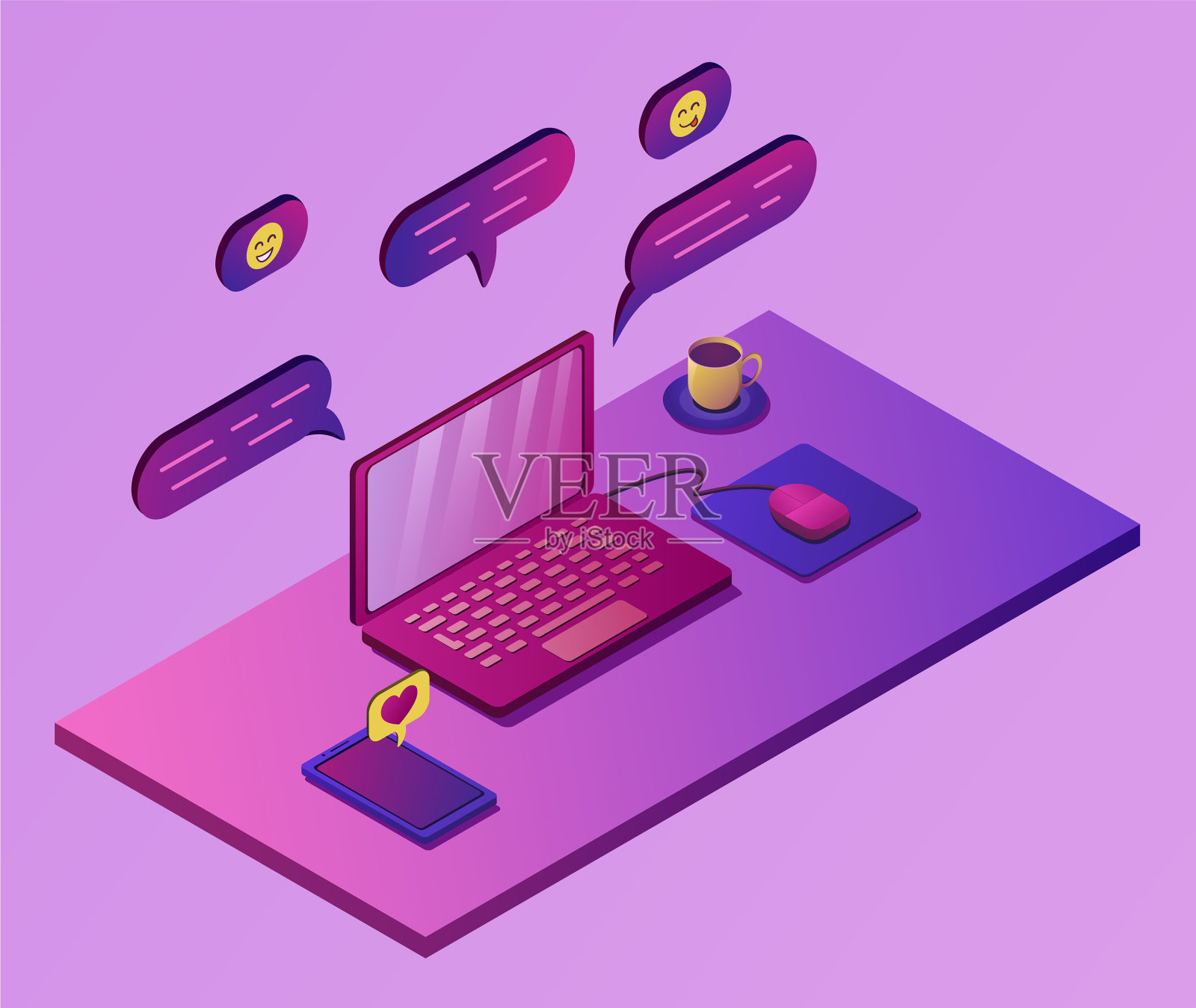 桌面在等距视图对应从插画图片素材