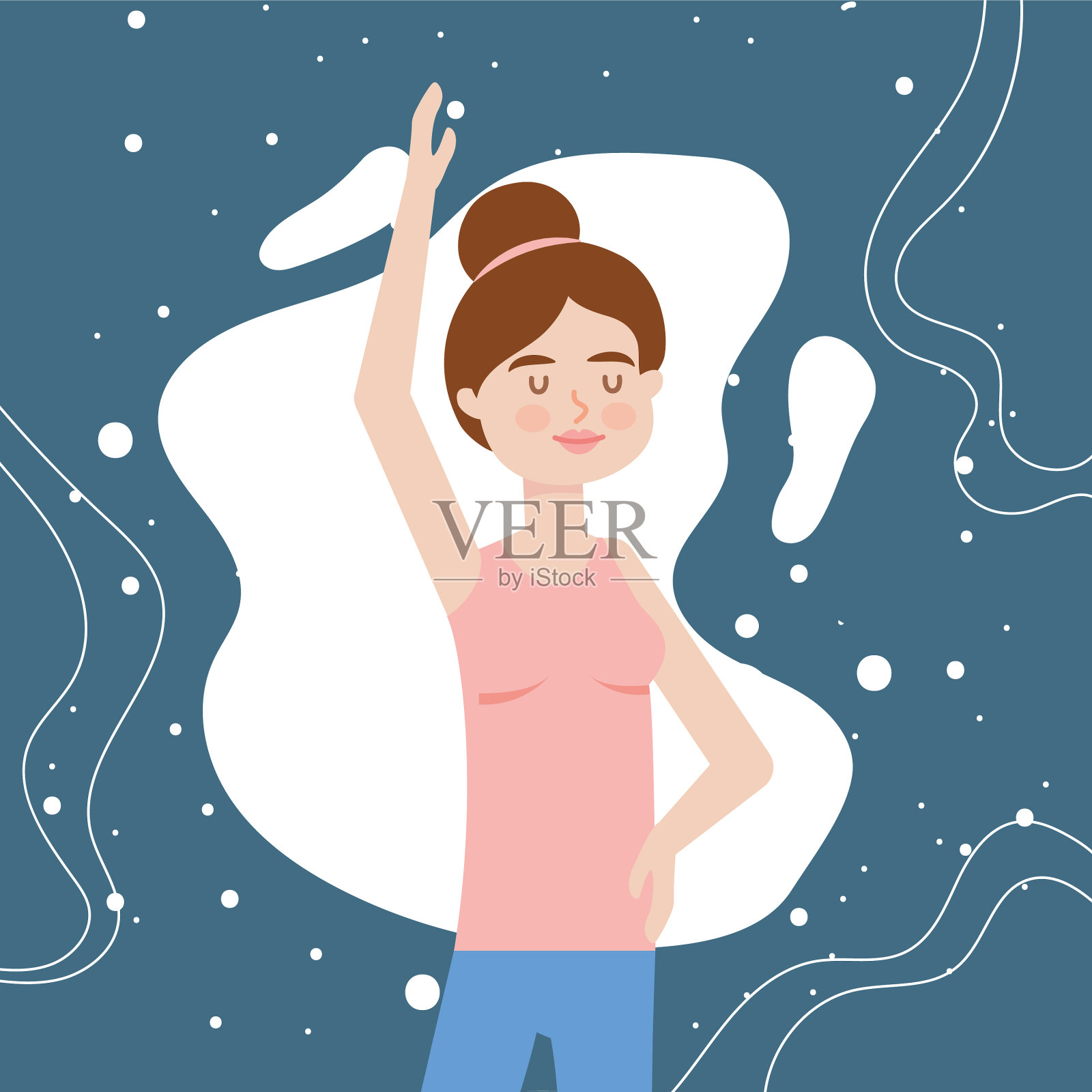 一个女人举起一只手插画图片素材