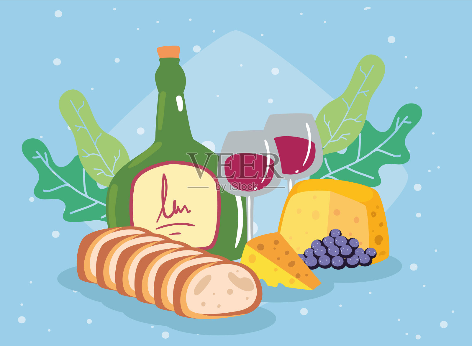 红酒酒瓶和酒杯插画图片素材