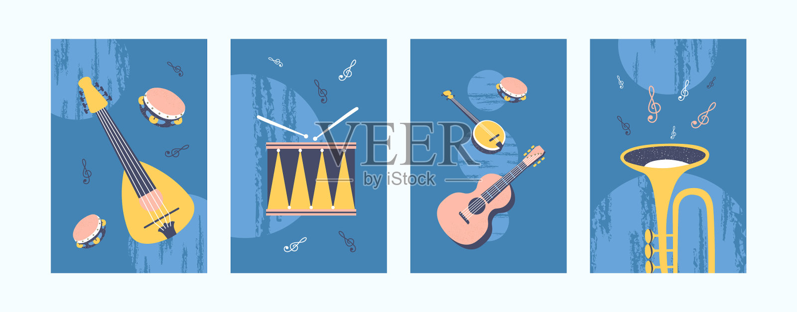 柔和色彩的乐器插画图片素材