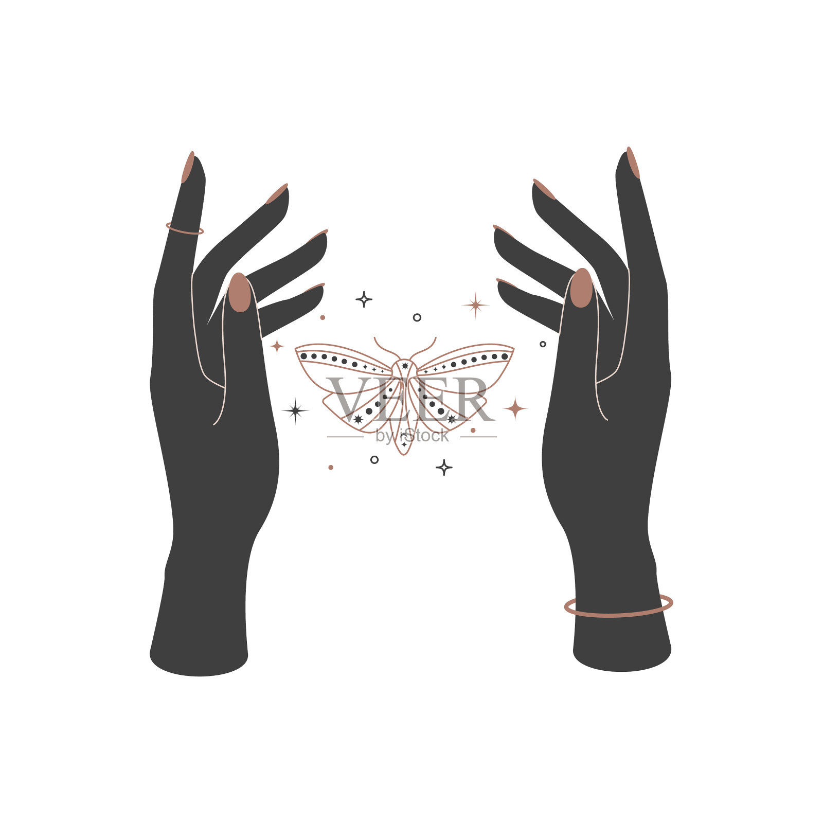 神秘的天上夜蝶之间的女人插画图片素材