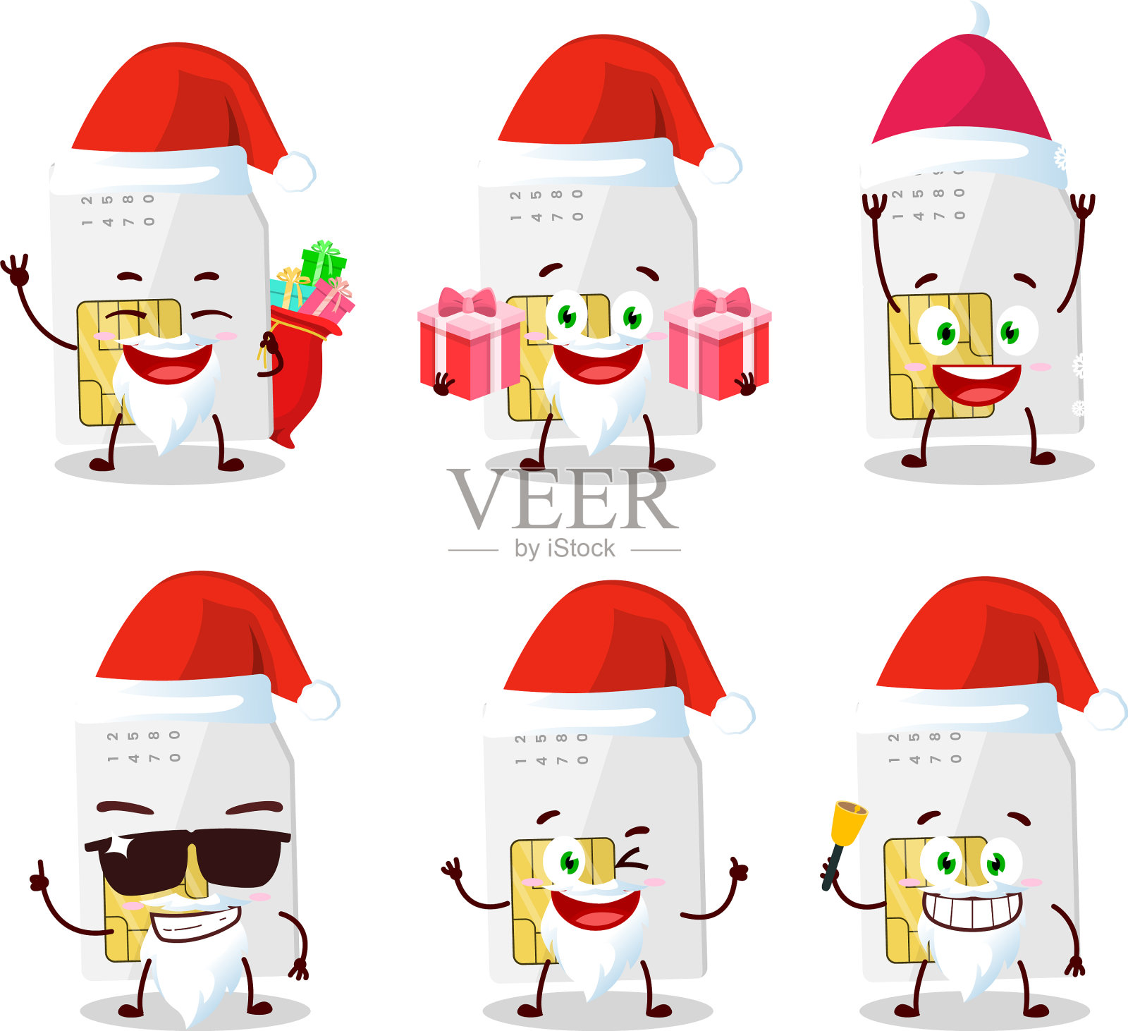 圣诞老人表情与sim卡卡通图标素材