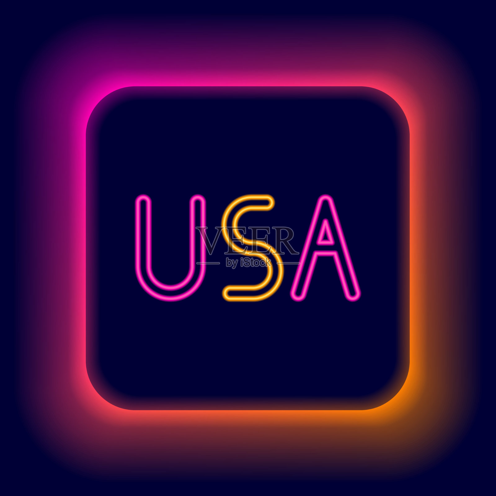 发光的霓虹灯线美国标签图标隔离在黑色插画图片素材