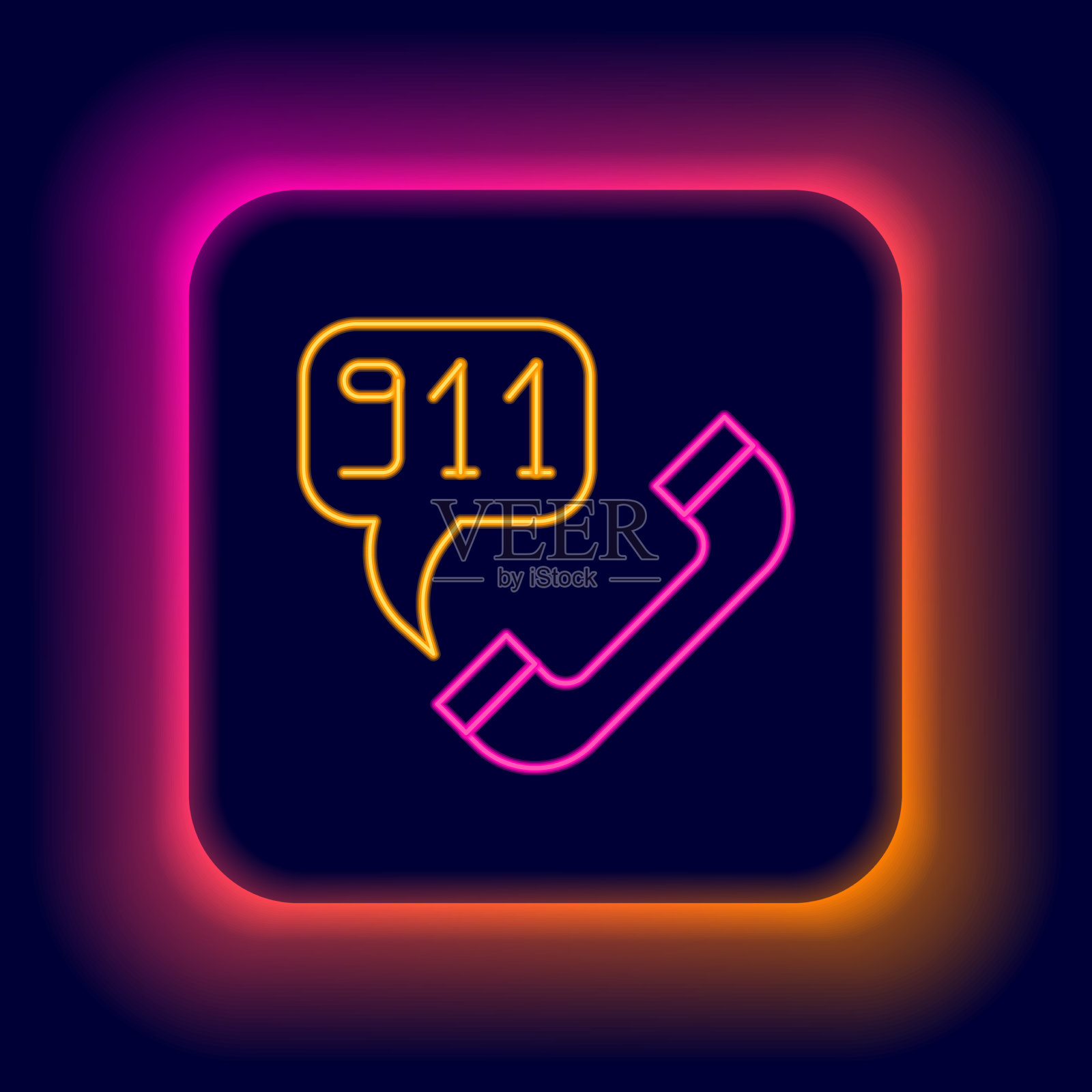 发光的霓虹灯线路电话与紧急呼叫插画图片素材