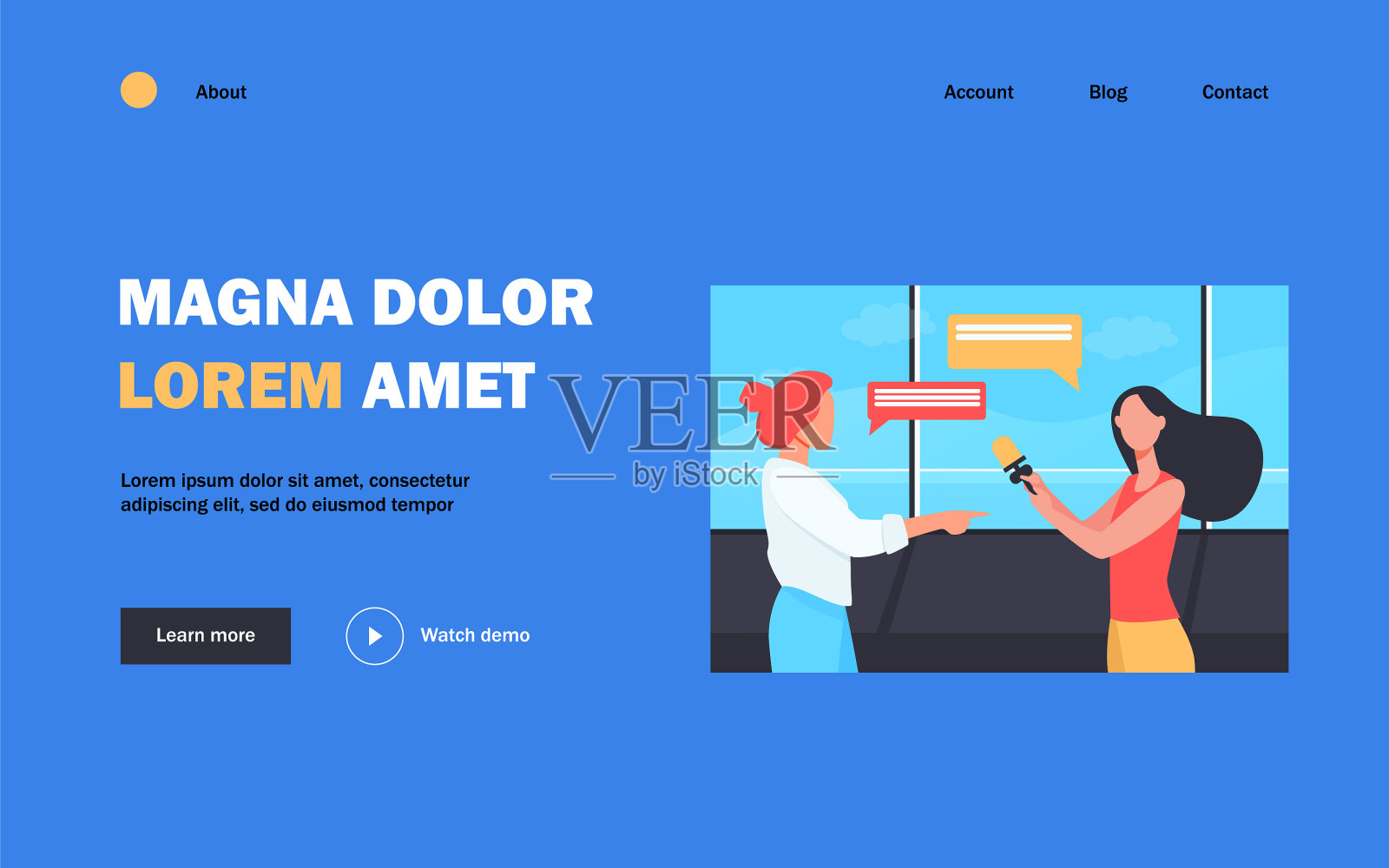 记者拿着话筒采访一名女子设计模板素材