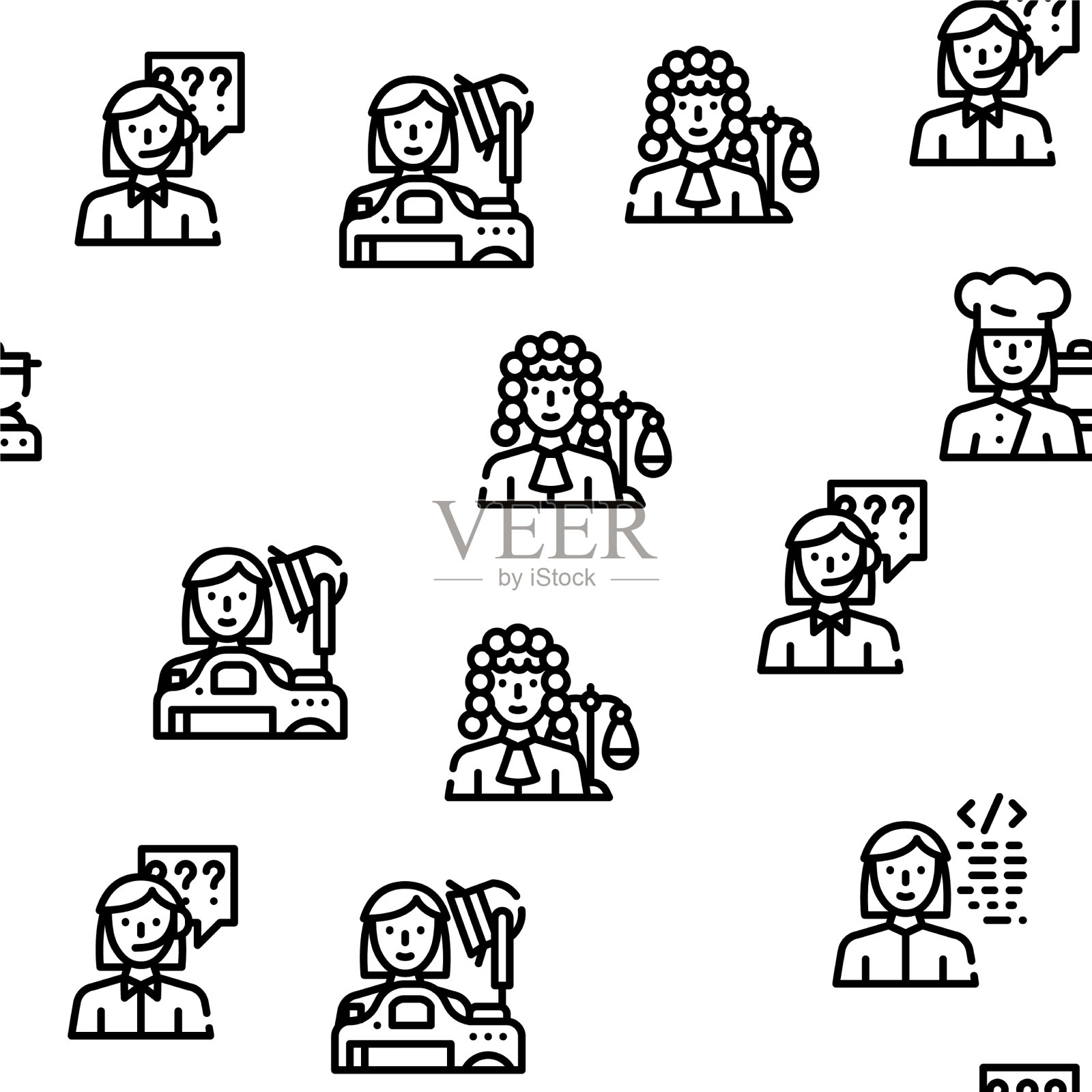 女性职业无缝图案插画图片素材