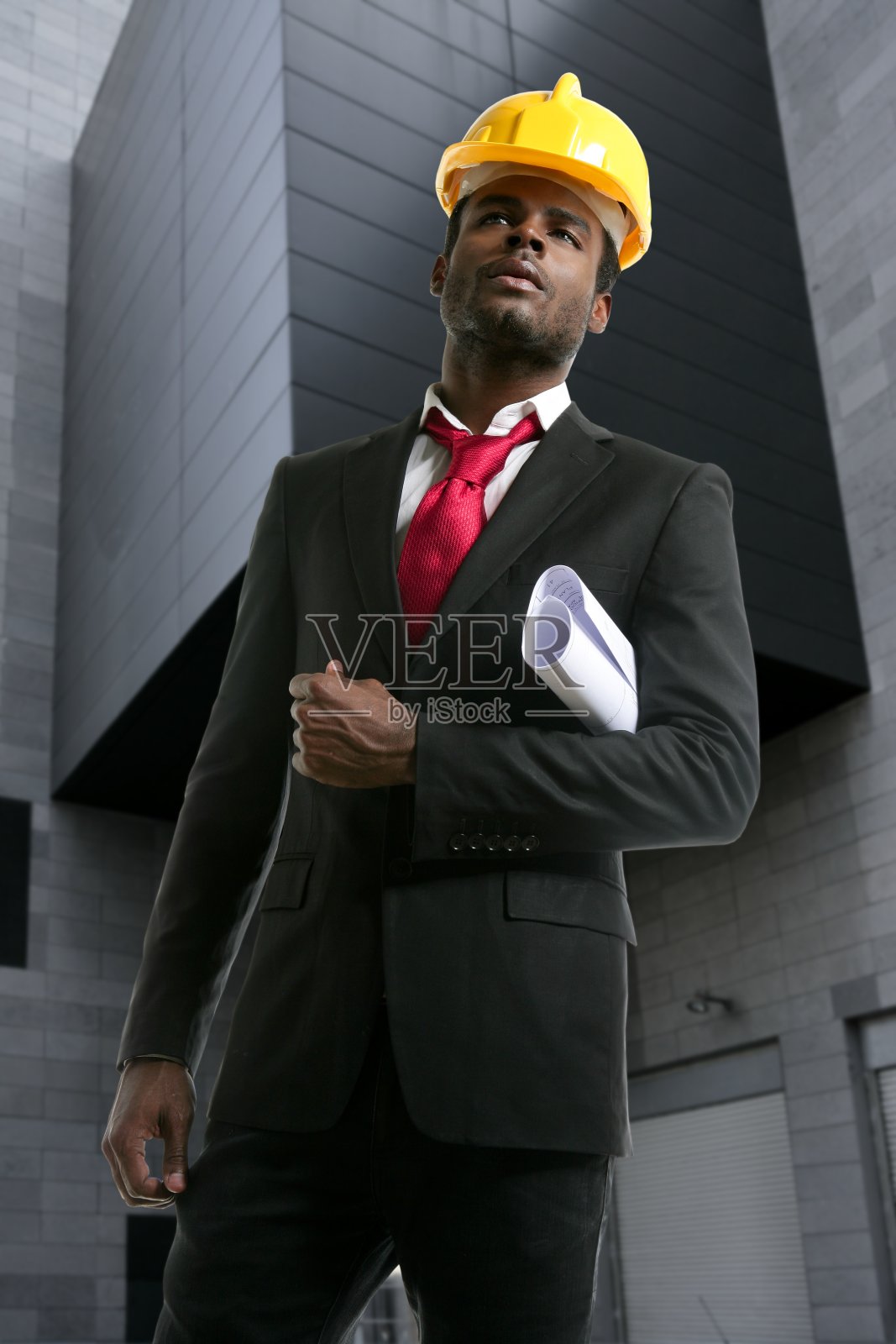 非裔美国建筑师工程师黄安全帽照片摄影图片