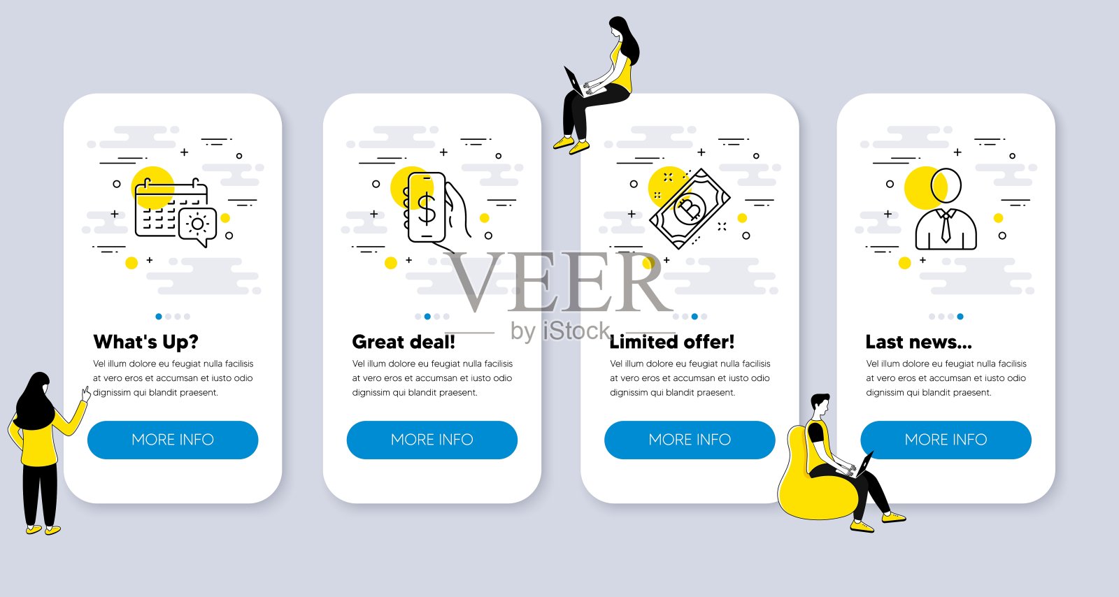 一套商业图标，如比特币，金钱应用程序，旅行日历。向量插画图片素材