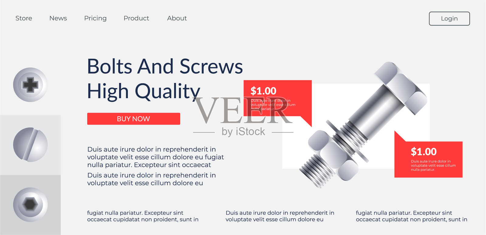 高质量的螺栓螺钉网站页面设计模板素材