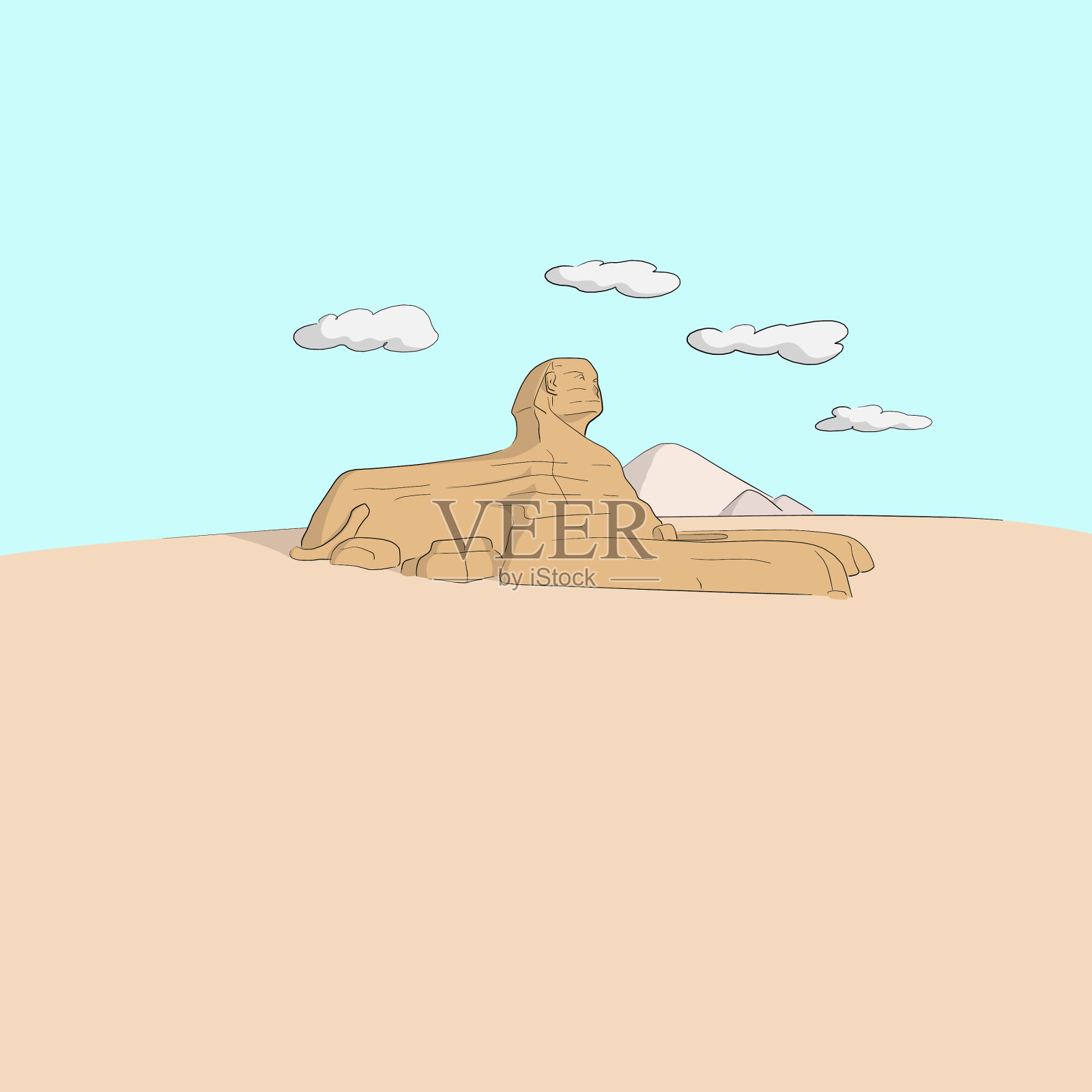 埃及大狮身人面像全身像抵插画图片素材