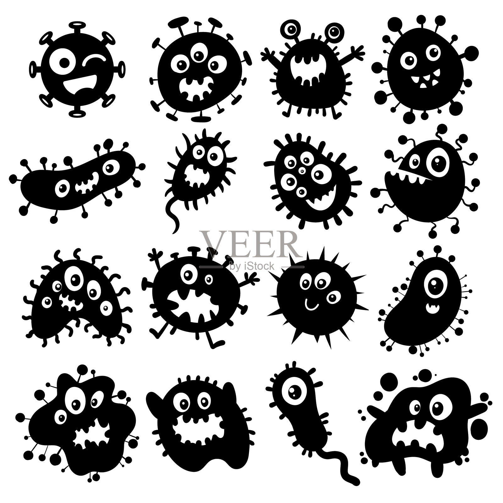 有趣的人物病毒或细菌卡通插画图片素材